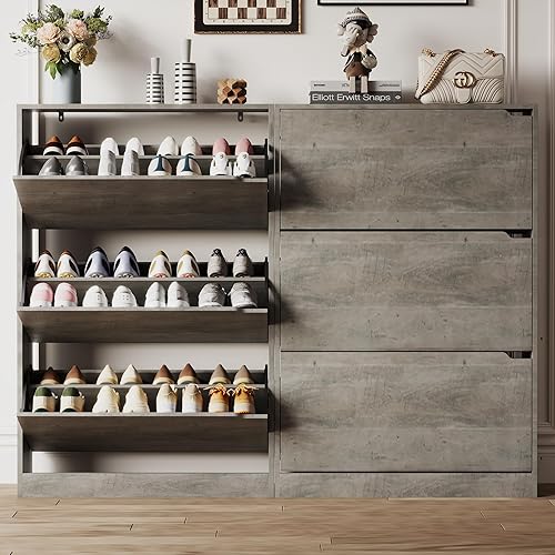 Miniatura 8 de Armario de almacenamiento de zapatos para entrada con 3 cajones abatibles, almacenamiento oculto de madera resistente, organizador de zapatos