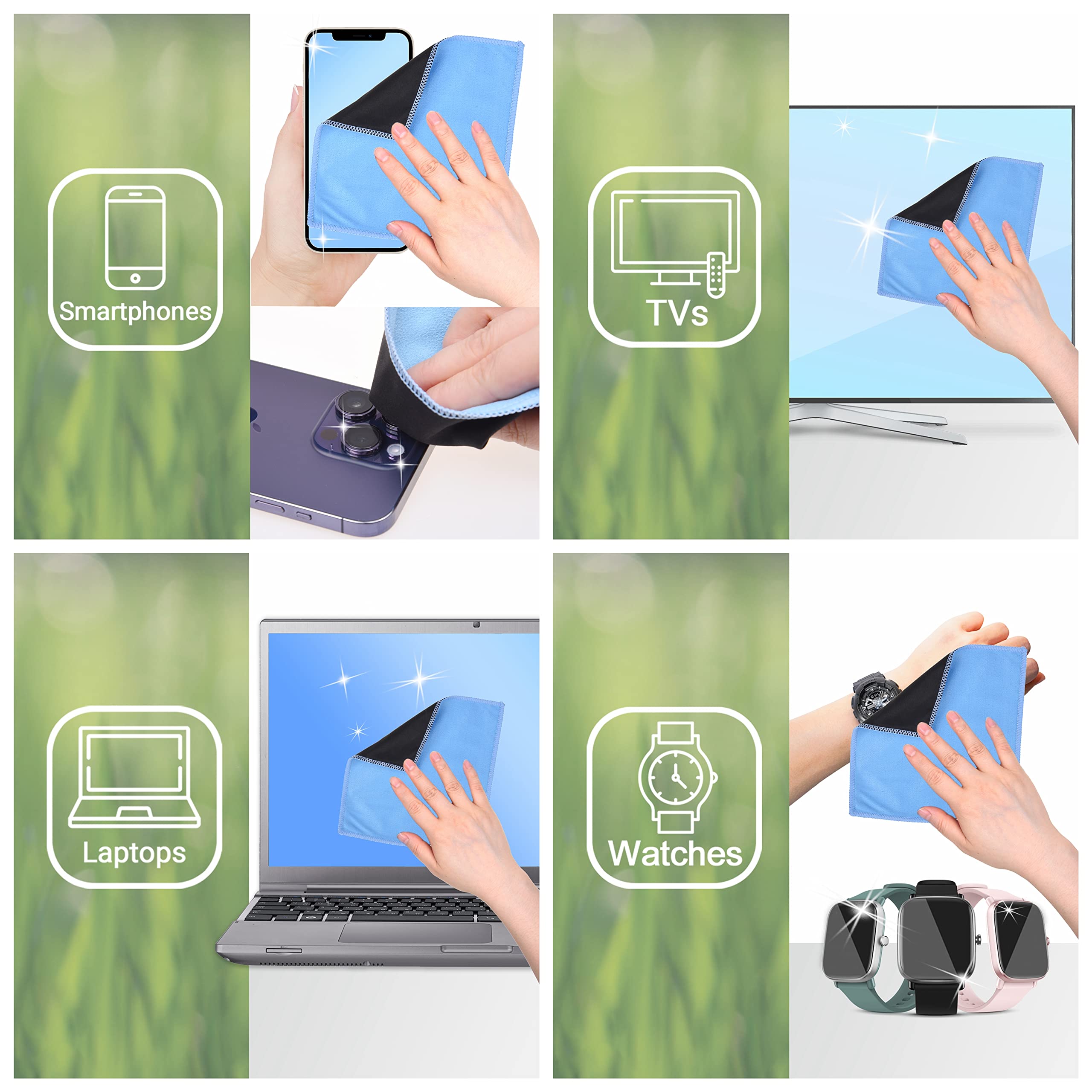 Microfiber Cleaning Cloths - 10 Pack - 6.6 x 6.2" - Double-sided Cleaning Cloths - Microfiber and Suede Cloth for Smartphones, LCD TV, Tablets, Laptop Screens, Camera Lenses and Other Surfaces view 5