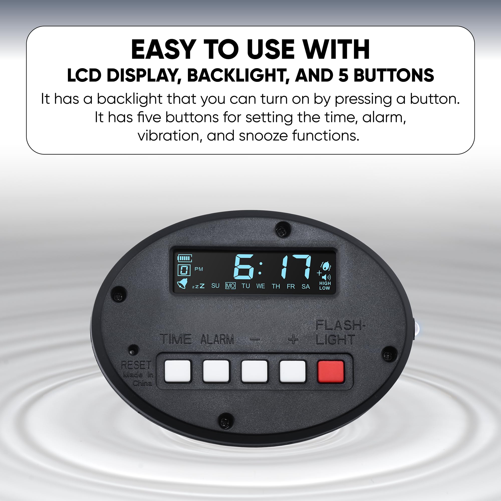 Coolfire Reloj despertador vibratorio recargable, funciona con pilas, para adultos y adolescentes, reloj despertador agitador de cama para personas que duermen mucho, viajeros y personas con