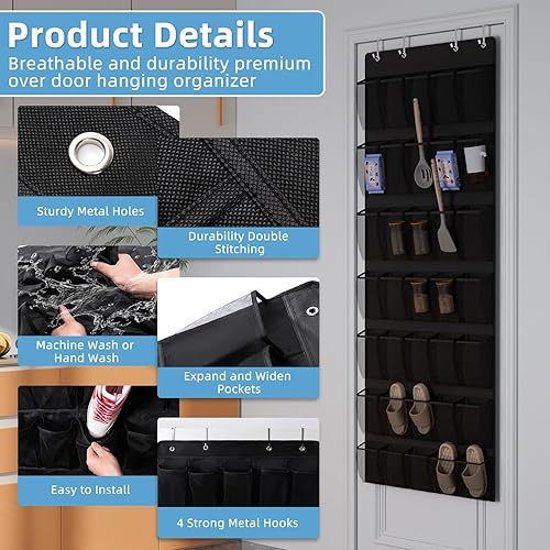 Vista 3 de Aisoso Organizador de zapatos sobre la puerta con 35 grandes bolsillos de malla transpirable y 4 ganchos de metal que ahorran espacio para zapatos