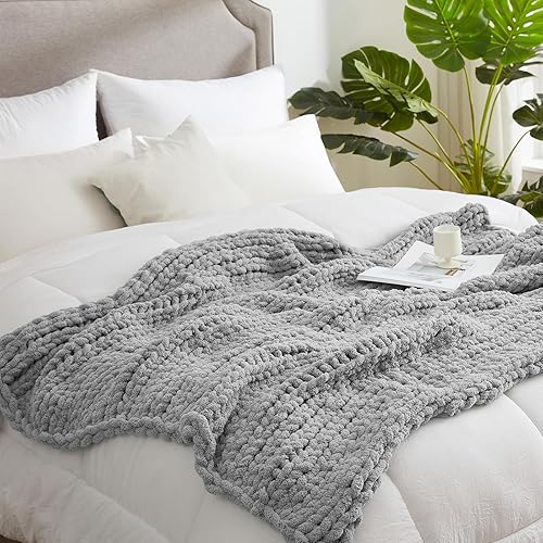 Miniatura 7 de Amélie Home Manta de punto grueso, de hilo suave y grueso, 40 x 50 pulgadas, hecha a mano, manta de punto trenzado de felpilla con nudo de cuerda