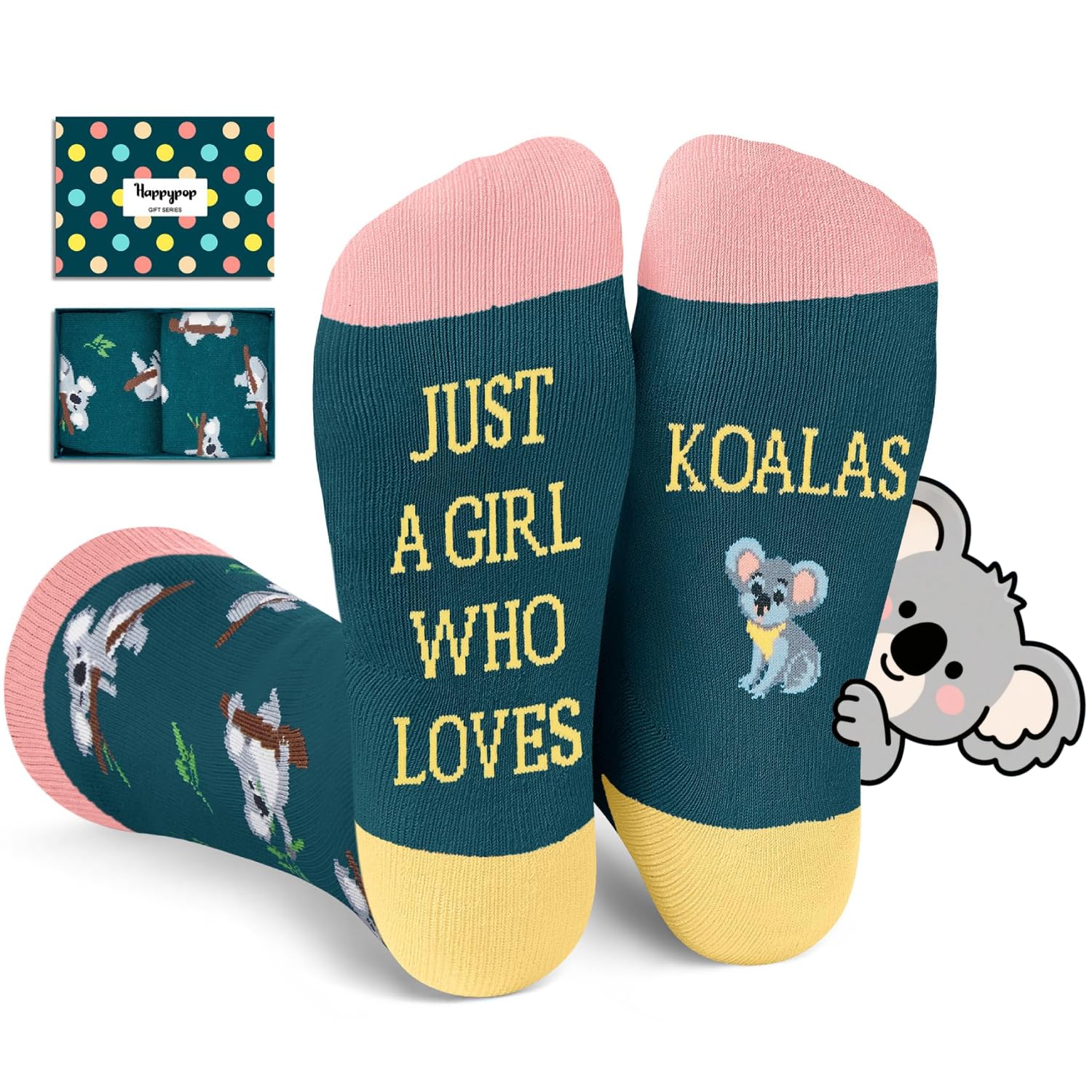 HAPPYPOP Funny Socks for Women - Tiger Koala Panda Gifts, Novelty Squirrel Elephant Socks