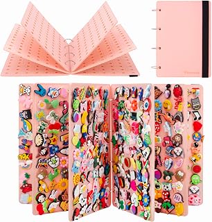 PACMAXI Shoe Charms Display Holder, Croc Charm Organizer, Shoe Charm Collection Booklet with 4 Binders and 6 Pages For Crocs, Sneakers, Sandals(Not Include Any Accessories) (pink)