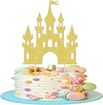 SYKYCTCY 1 Pack Castle Cake Topper Princess Cake Topper Glitter Celebrating Princess Happy Birthday Cake Pick Castle Theme Cake Decoration for Baby Shower Kids Girls Birthday Party Supplies