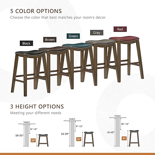 Miniatura 7 de Homelegance Ordway Taburetes de Bar de Madera Maciza - Taburetes de Altura de Bar Estilo Silla de Montar para Comedor de Transición, Asientos de
