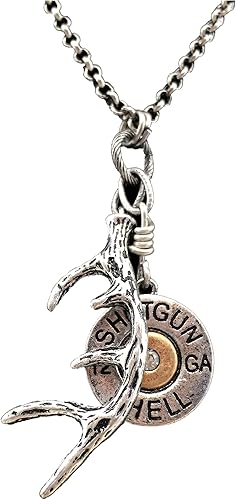 Western Peak Western Shotgun Bullet Shell Buck Astler Charms Colgante Collar con Pendientes Cobre Plata