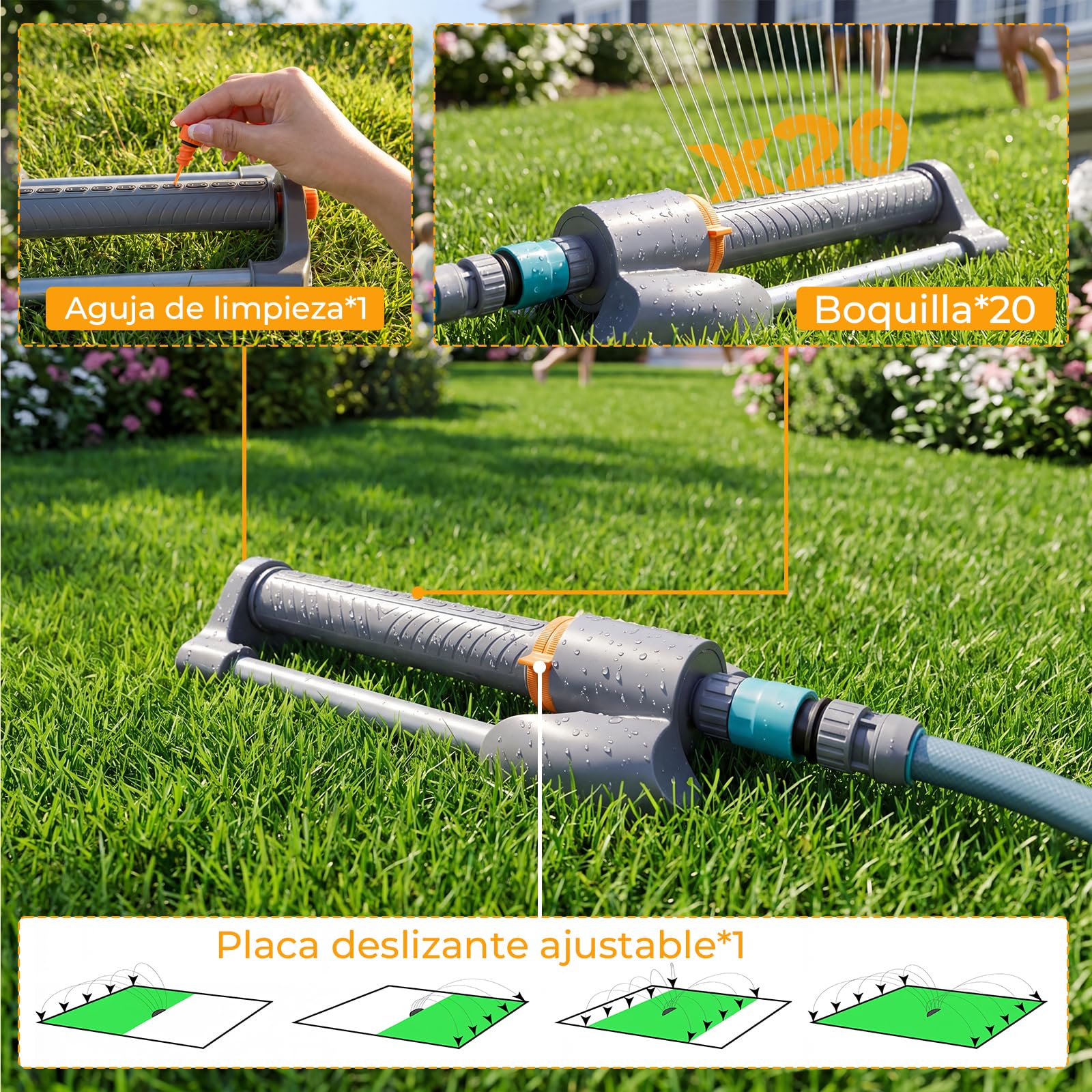 Deepoter 3 en 1 Aspersores de riego cesped con Programador, Temporizador Programable + Aspersor + Manguera Híbrida 10m & Conector de Latón, Riego Automático para Jardín