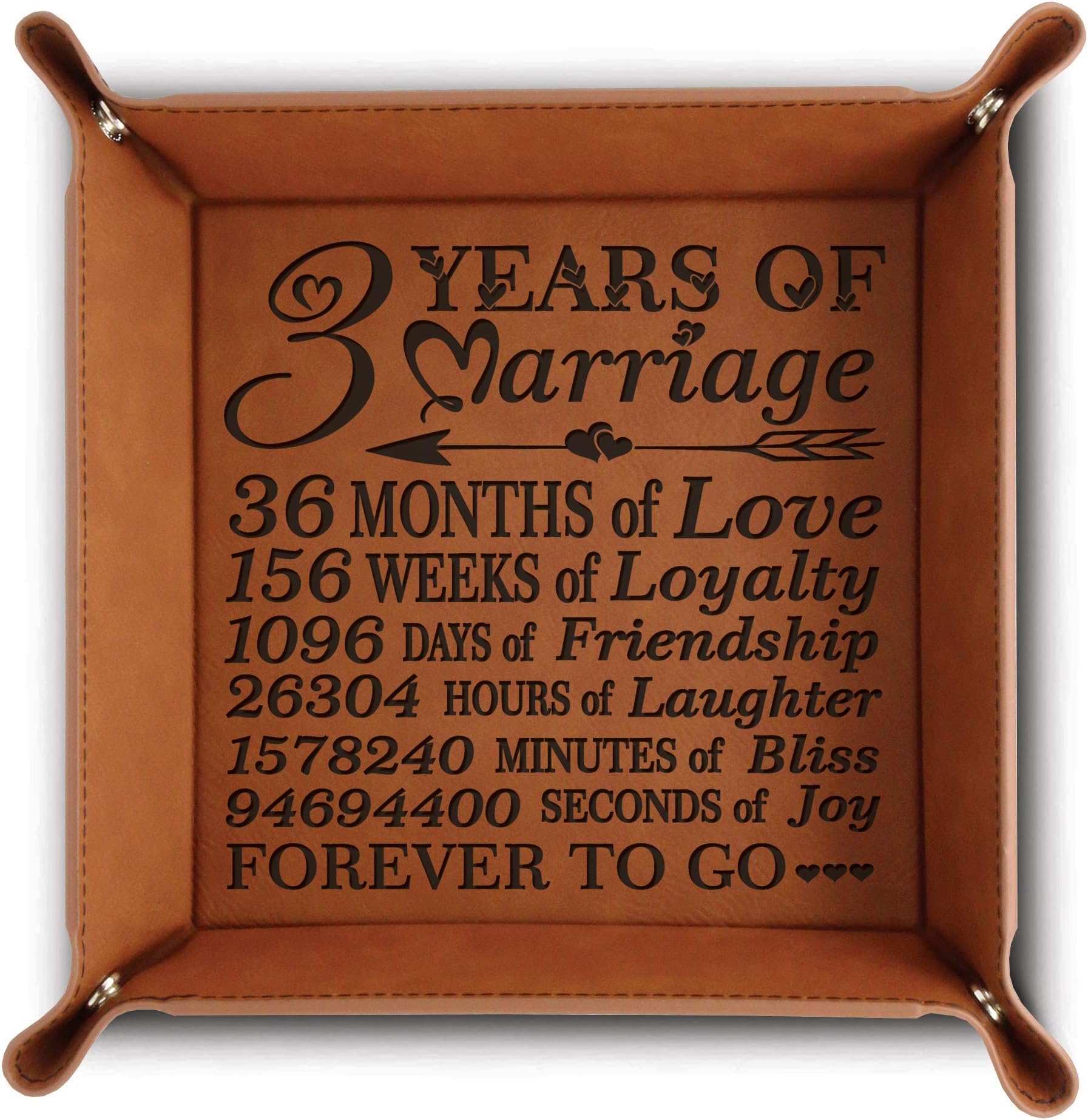 Kate Posh 3 Years of Marriage Engraved Leather Catchall