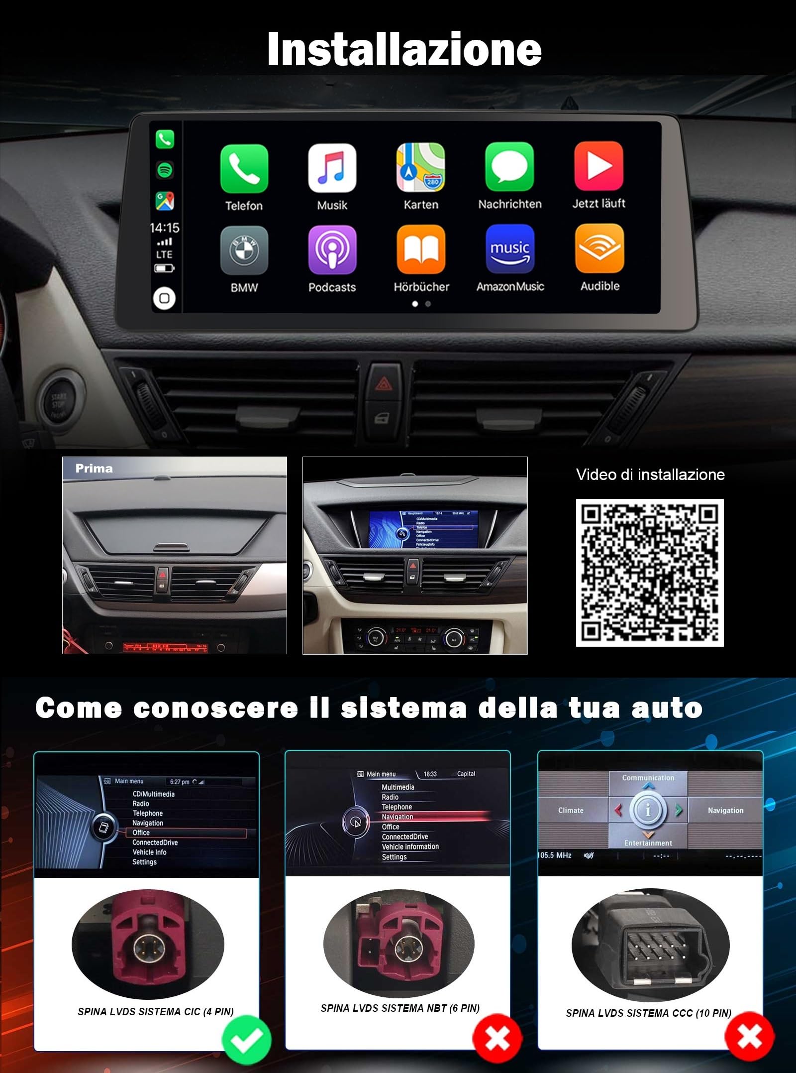 Erisin 12,3"8+128GB Android 16 Autoradio Carplay per BMW X1 E84 Sistema CIC | Snapdragon 668S 8-Core 2K IPS Schermo Wireless GPS Navigatore WiFi DAB+ Bluetooth 5.1 OEM Radio Canbus Idrive