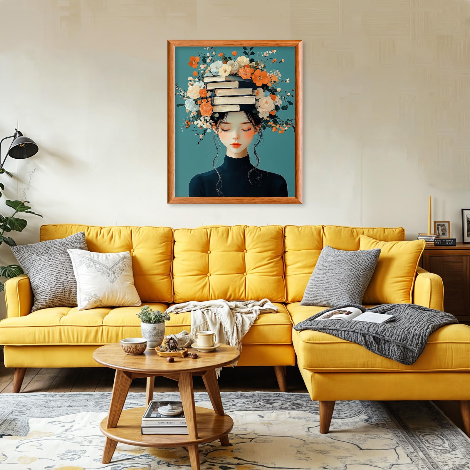AIRDEA Donna con libri Dipingere con i Numeri Adulti, Fiori Paint by Numbers con Vernici e Pennelli, Kit di Pittura Acrilica Fai-da-Te per Adulti Principianti Decora la casa 40x50 cm (Nessuna Cornice)