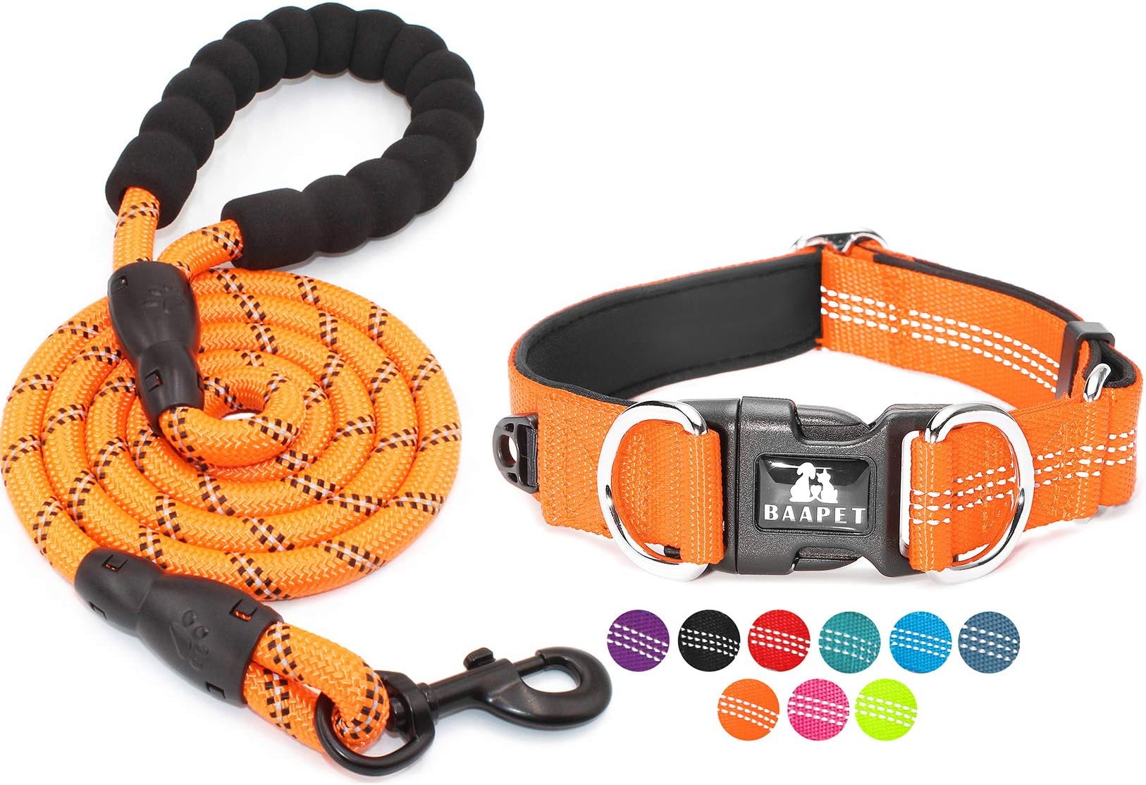 BAAPET S - 3/4" x (11"-16") Small Orange Dog Collar + Leash