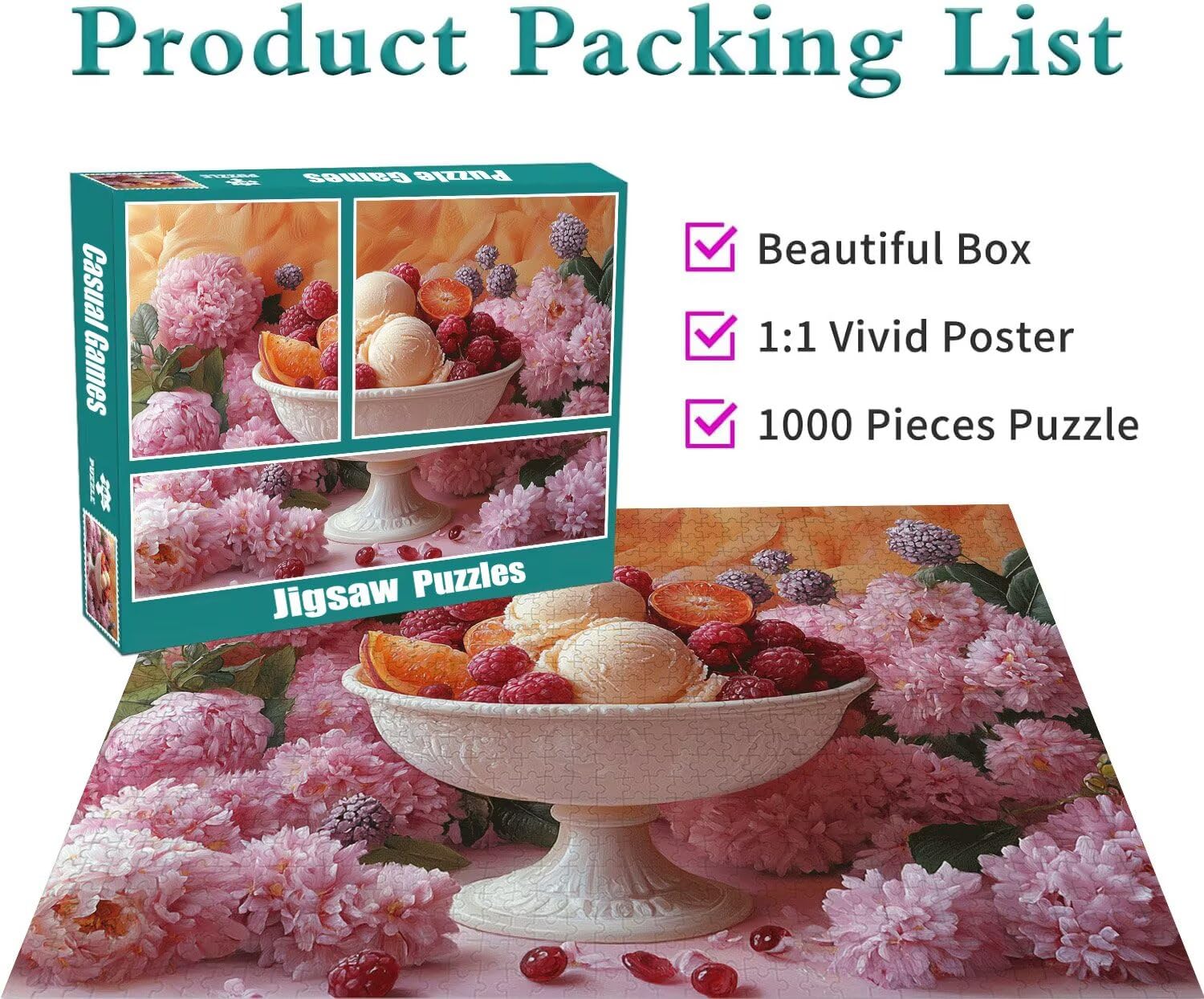 Puzzle Erwachsene 2000 Teile Nachtisch Blume Educa Jigsaw für Kinder ab 8 Jahren Mädchen Jungen, Erwachsene Impossible Klassische Puzzles Schwer, Anspruchsvoll Spielspaß, Als Geschenke 70x99cm t-946
