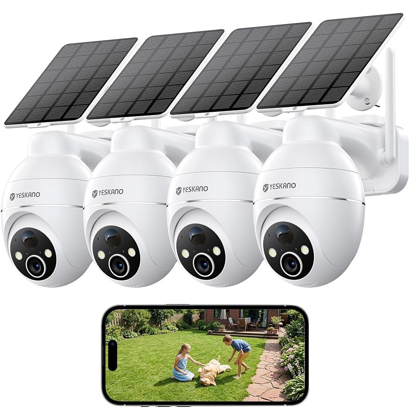 YESKANO Telecamera Wi-Fi Esterno 2K Senza Fili Con Pannello Solare, 4PZ — per chi vuole un giardino sotto controllo