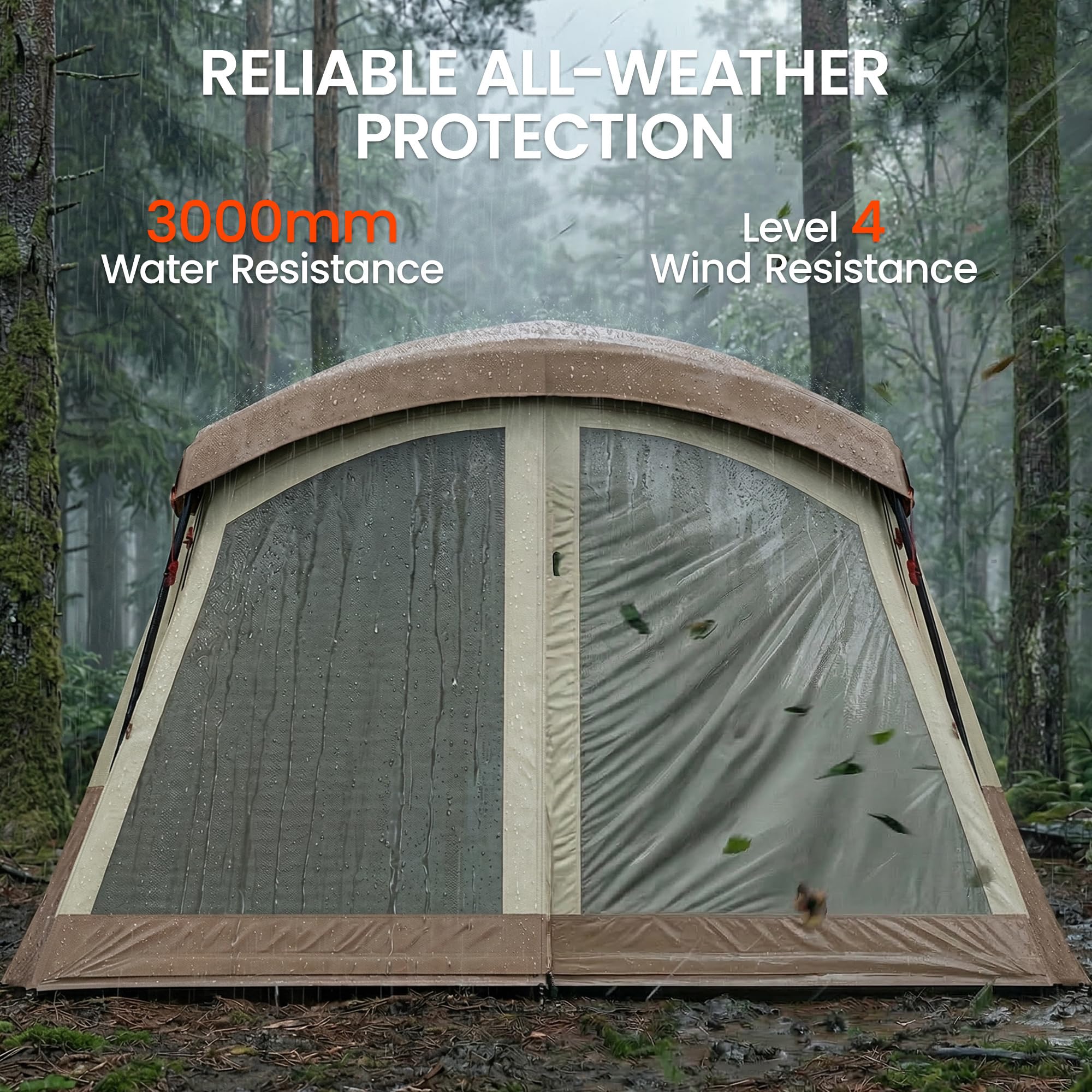 Outsunny Familien-Campingzelt für 4 Personen, mit 2 Räumen, wasserdichtes Tunnelzelt mit eingenähter Bodenplane, Türen, Fenstern, Oberlichtern und Tragetasche, Braun & Khaki