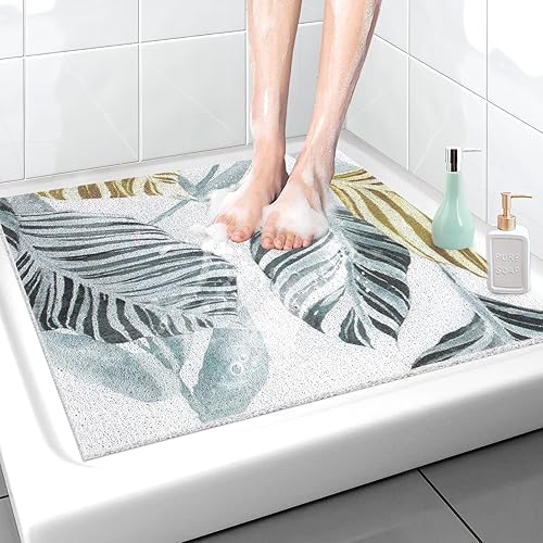 Miniatura 17 de Alfombra de Ducha y Bañera Antideslizante de Luffa: Alfombra de Bañera Cuadrada de 24x24 Pulgadas para Ducha Interior - Suave Antideslizante con Gris