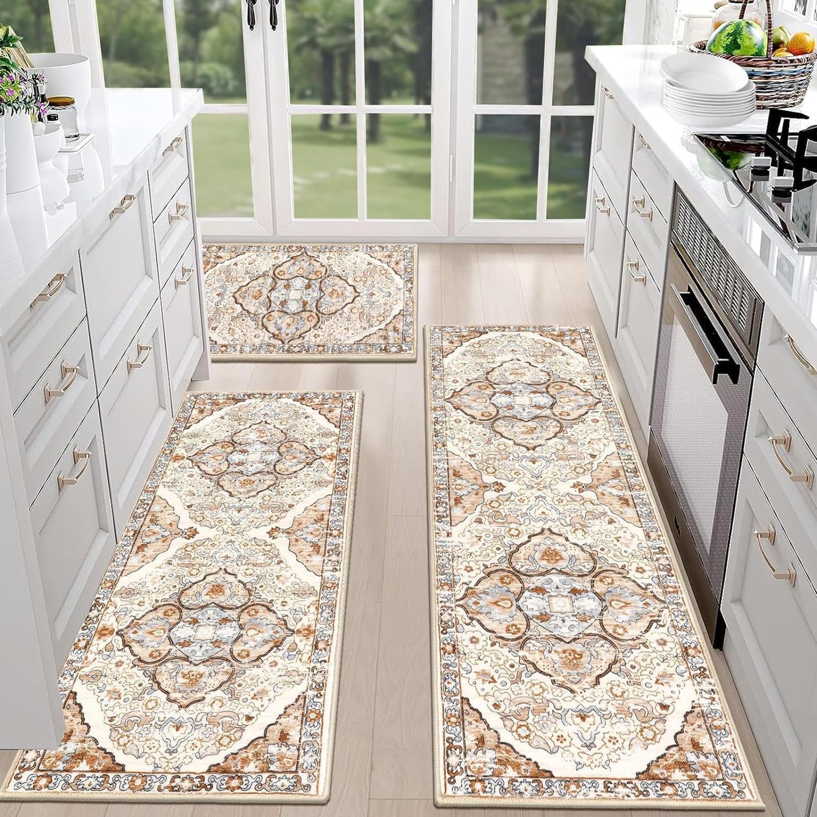 Tapis de cuisine lavable anti-tache, tapis de couloir bohème pour sol protégé