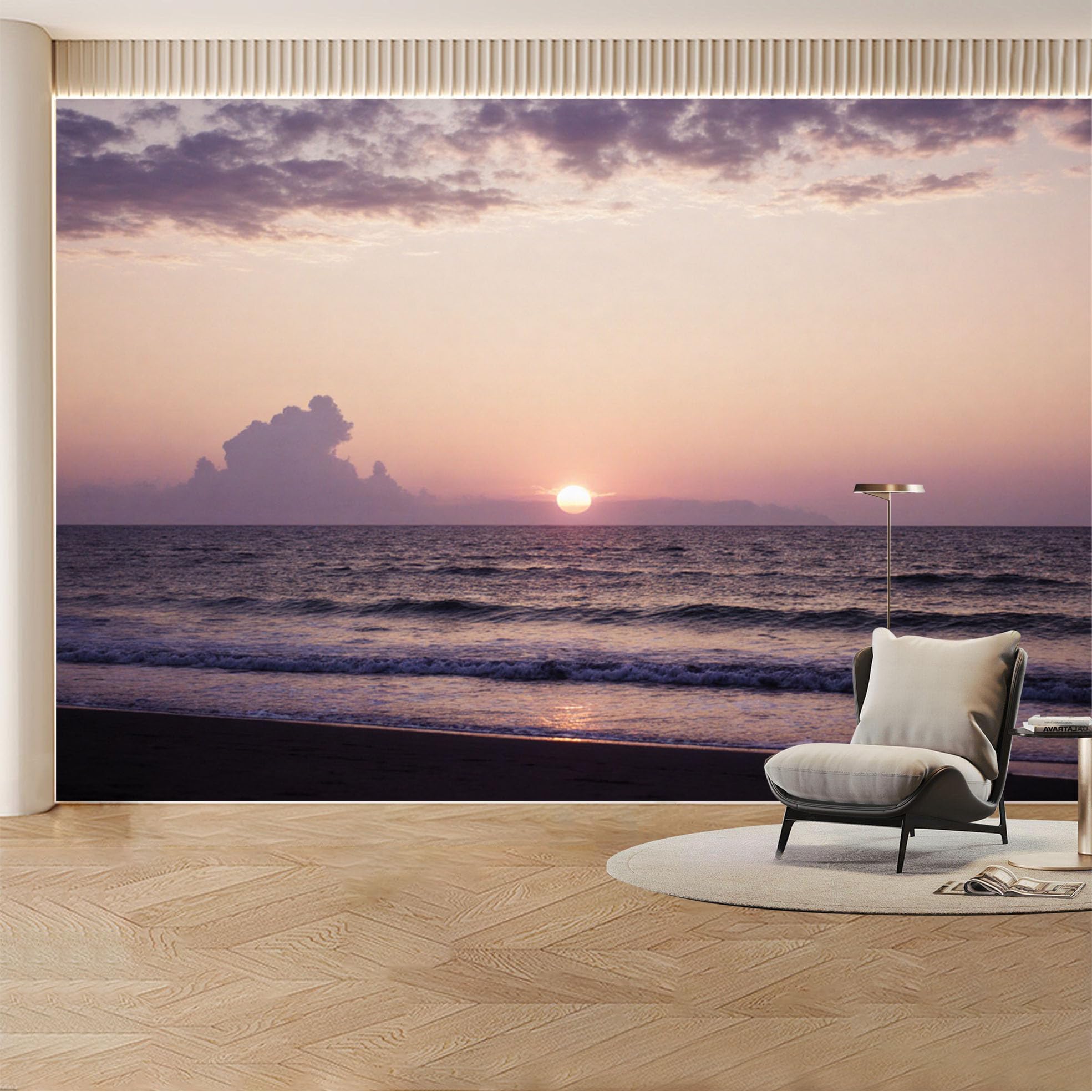 Custom Wall Mural Wallpaper Ocean Sunset Landscape Large Wall Art 3D Effect Mural Design Tropical Misty Removable SelfAdhesive Large Photo for Living Room， Bedroom， Office