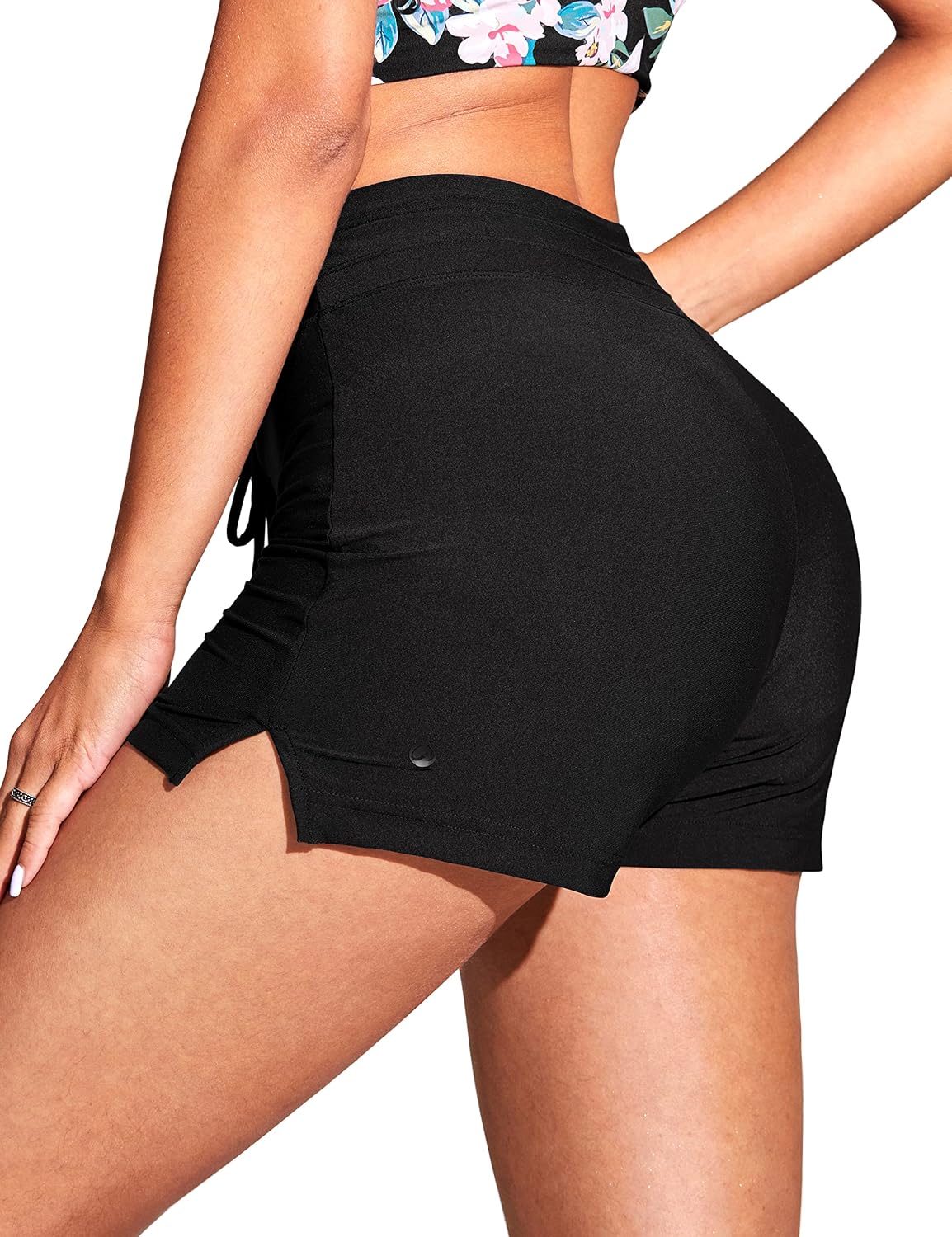 CRZ YOGA Womens Swim Board Shorts 4'' - High Waisted Side Split Bathing Swimwear Bottoms with Mesh Liner Zipper Pocket