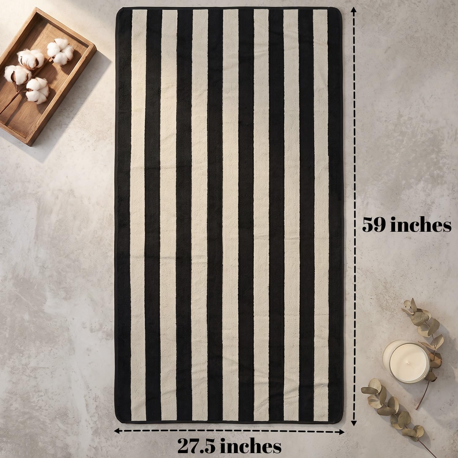 2-Piece Striped Bath Towels for Bathroom Beach Shower Spa - Black & Cream