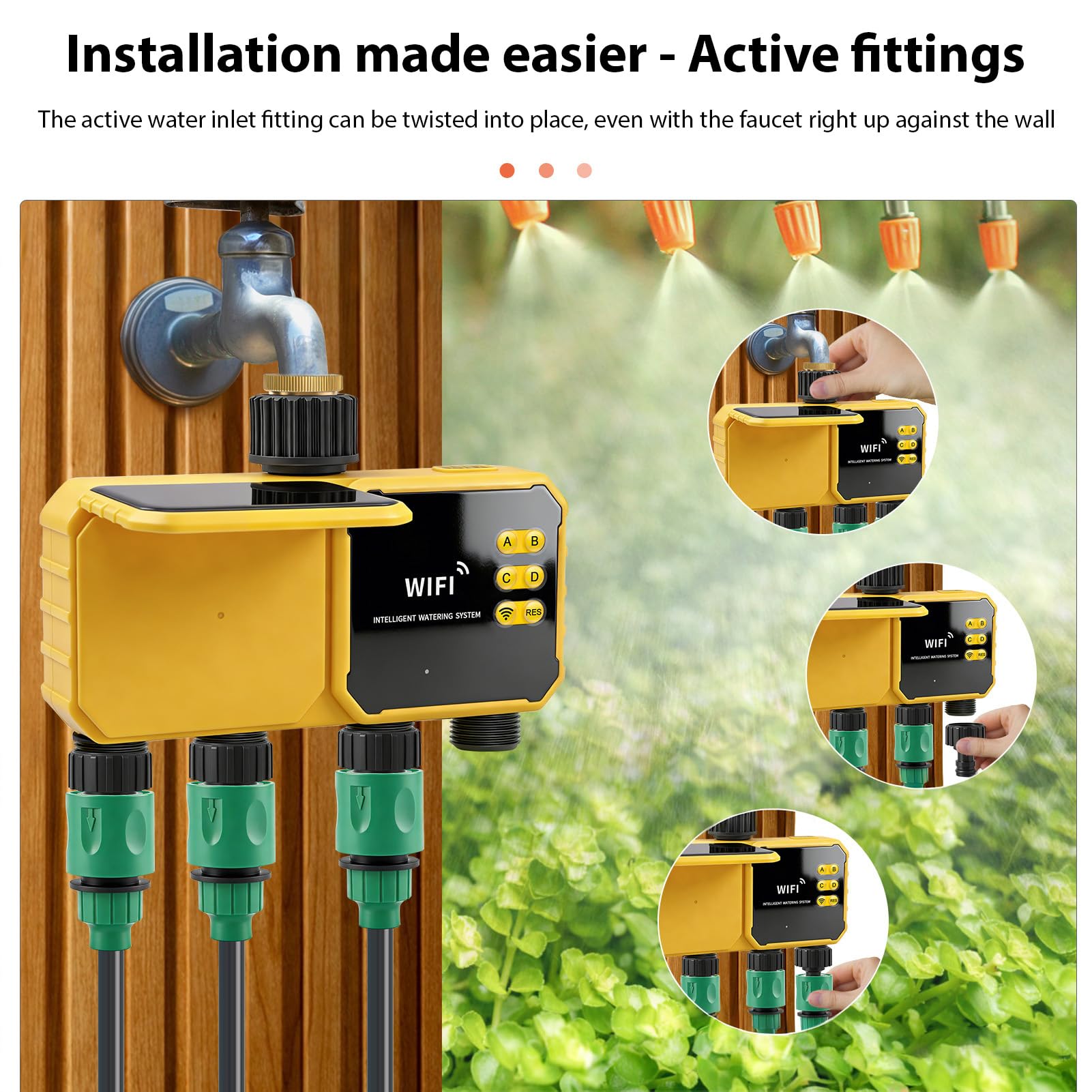 Timer per Irrigazione Intelligente WiFi Regolatore per Valvola Solare Dell'acqua Controllo APP Sensore Pioggia di Irrigazione da Giardino a 4 Zone Ricaricabile per Patio Esterno