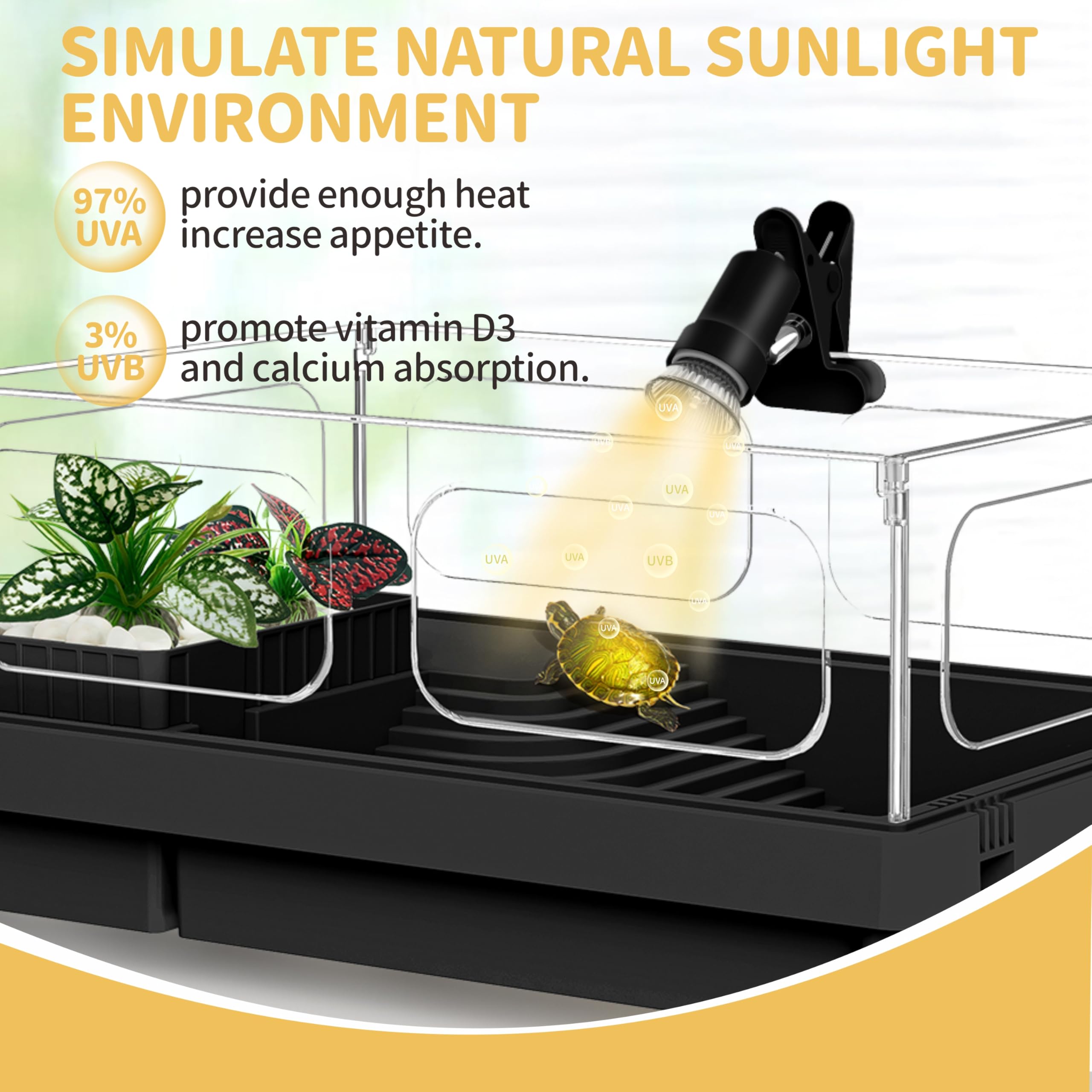 GOZILLA Reptile Heat Lamp, Turtle Lamp with 50W UVA/UVB Turtle Light Bulb, 360°Rotatable Clip Reptiles Basking Light for Amphibian and Reptile Tanks, Terrariums, Cages.(Black) — view 6