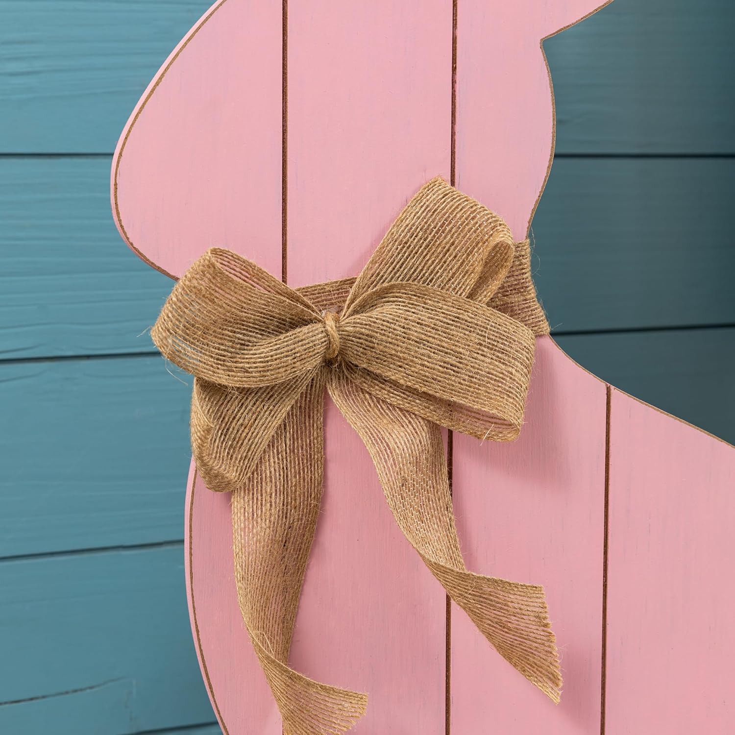 Glitzhome 24"H Easter Wooden Pink Bunny Porch Decor,Standing Porch Sign Decoration for Front Door Outdoor Spring Rustic Yard Party Garden Decor