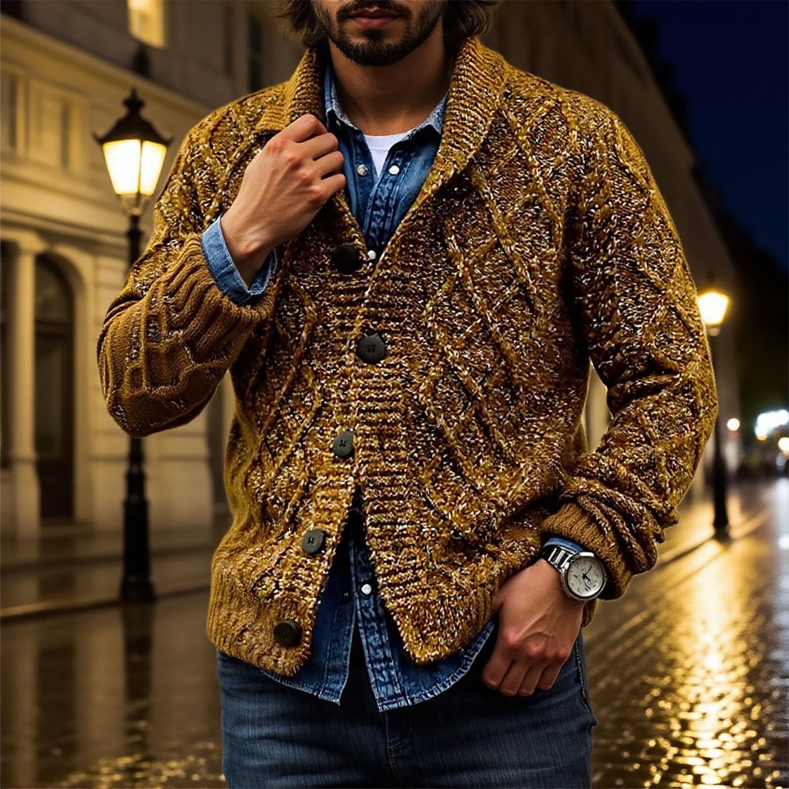 Jersey Cardigan Hombre, Chaqueta De Punto Hombre Básico Suéter De Punto De Manga Larga Invierno Cálido Slim Fit Jerséis Cárdigan con Cuello Chal Suéter Otoño Invierno
