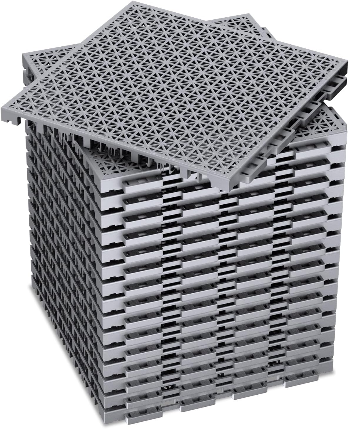 16 PCS Modular Interlocking Cushion Interlocking Floor Tiles with Hole Drainage Mat 10" x 10" Non Slip Pool Deck Mat Outdoor for Drain Deck Pool Patio Shower Kitchen Balcony (Grey)