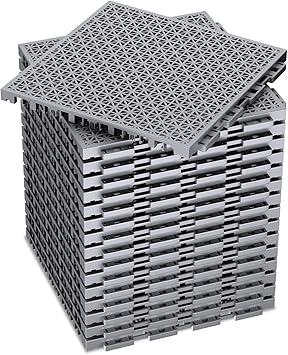 16 PCS Modular Interlocking Cushion Interlocking Floor Tiles with Hole Drainage Mat 10" x 10" Non Slip Pool Deck Mat Outdoor for Drain Deck Pool Patio Shower Kitchen Balcony Grey
