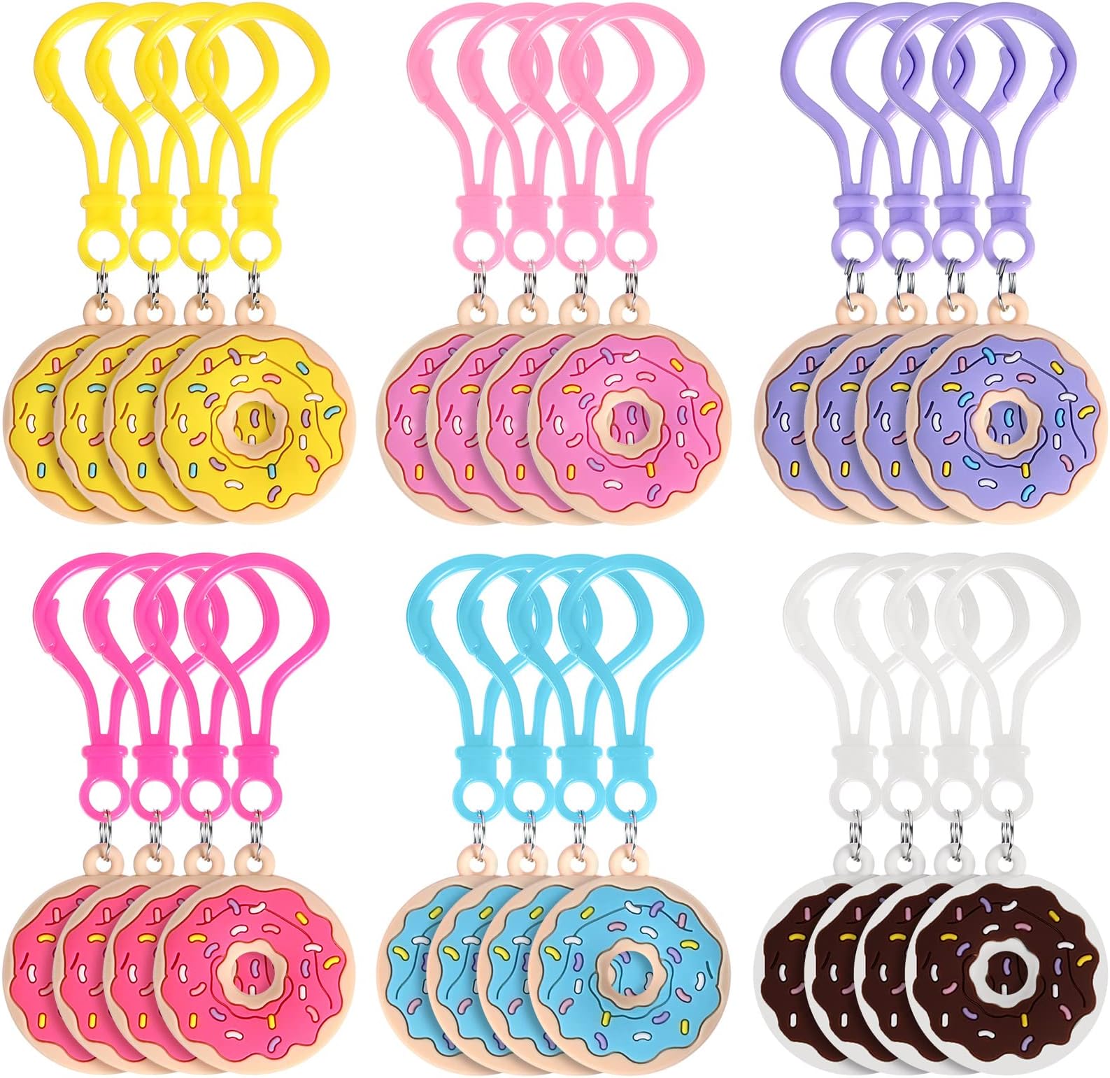 Jadive 24 Pcs Donut Keychain Party Favors for Kids Bulk Sweet Doughnut Theme Birthday Party Decorations Supplies Pendant Ornament for Boy Girl Gift Reward Goodie Bag Fillers, 6 Colors
