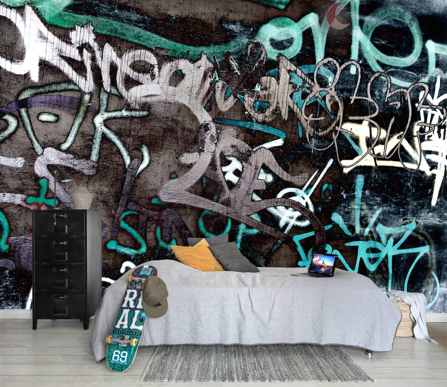 Papier peint abstrait graffiti deco murale chambre ado