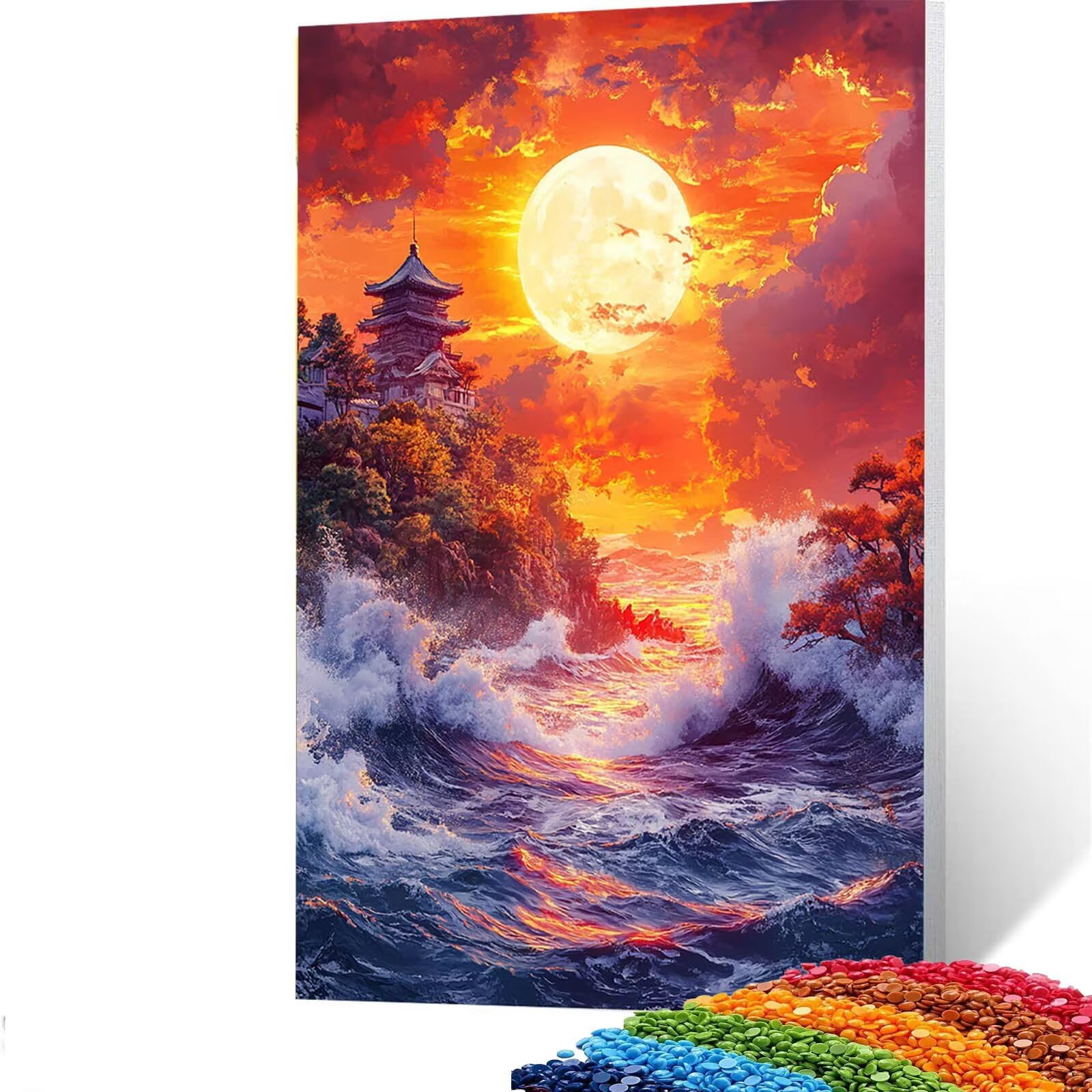 Zestawy do malowania diamentami 5D dla dorosłych, 102 x 137 cm, do samodzielnego wykonania, widok na morze, kryształowe zestawy artystyczne dla dorosłych, rękodzieło dla dzieci z akcesoriami do