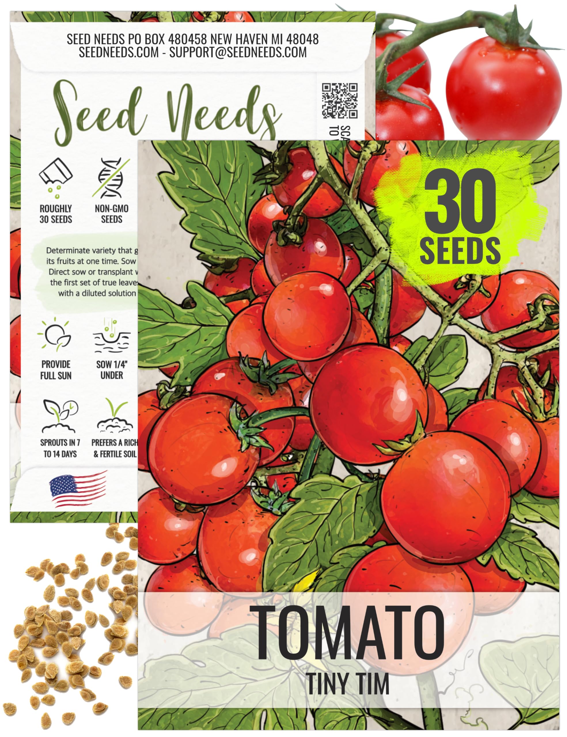 Seed Needs Tiny Tim Tomato Seeds for Planting Dwarf Cherry Tomatoes - Non-GMO Heirloom & Untreated Veggie Seed to Plant a Home Grown Outdoor Vegetable Garden (1 Pack)