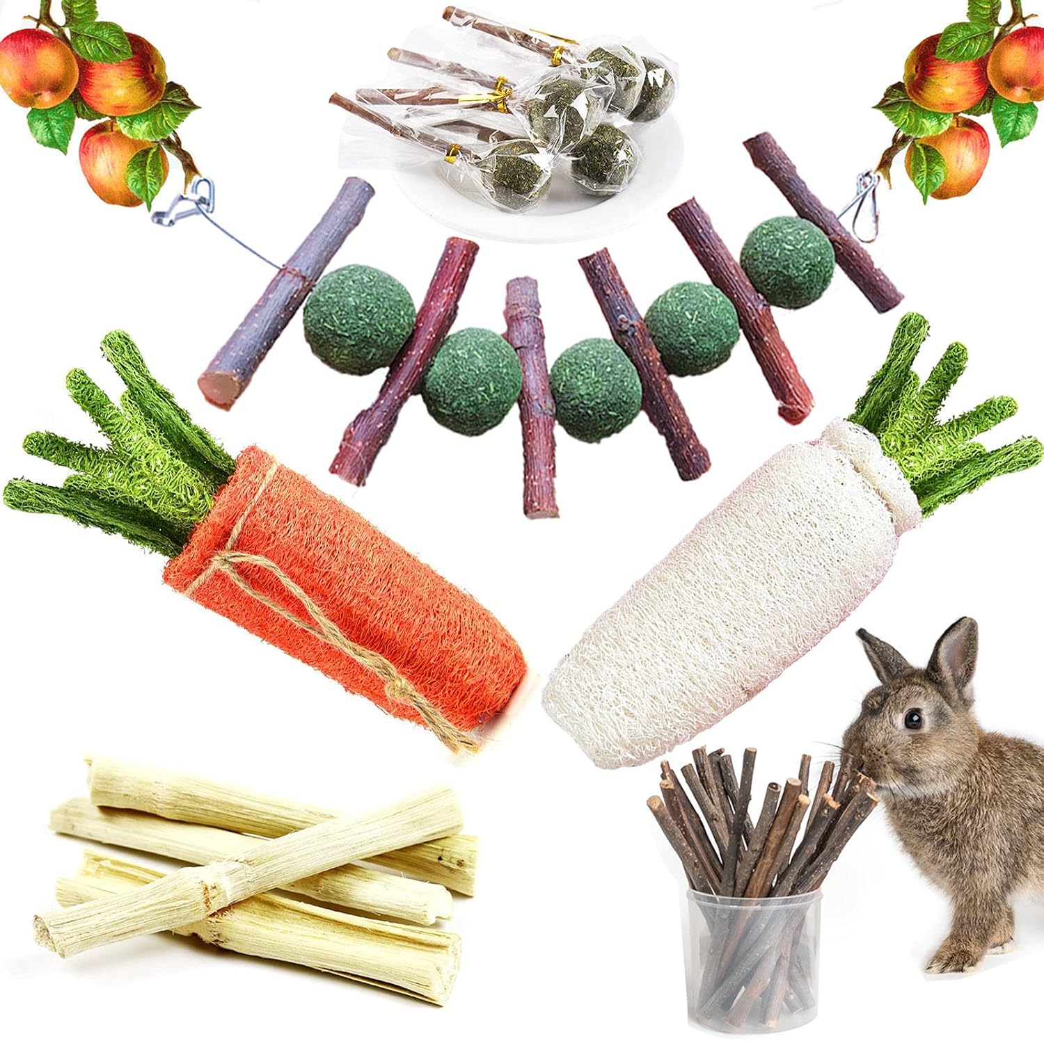 SINKOO Rabbit Chew Toys for Teeth Grinding, Bunny Toys Improve Dental Health for Hamsters, Chinchillas, Guinea Pigs Wooden Snack