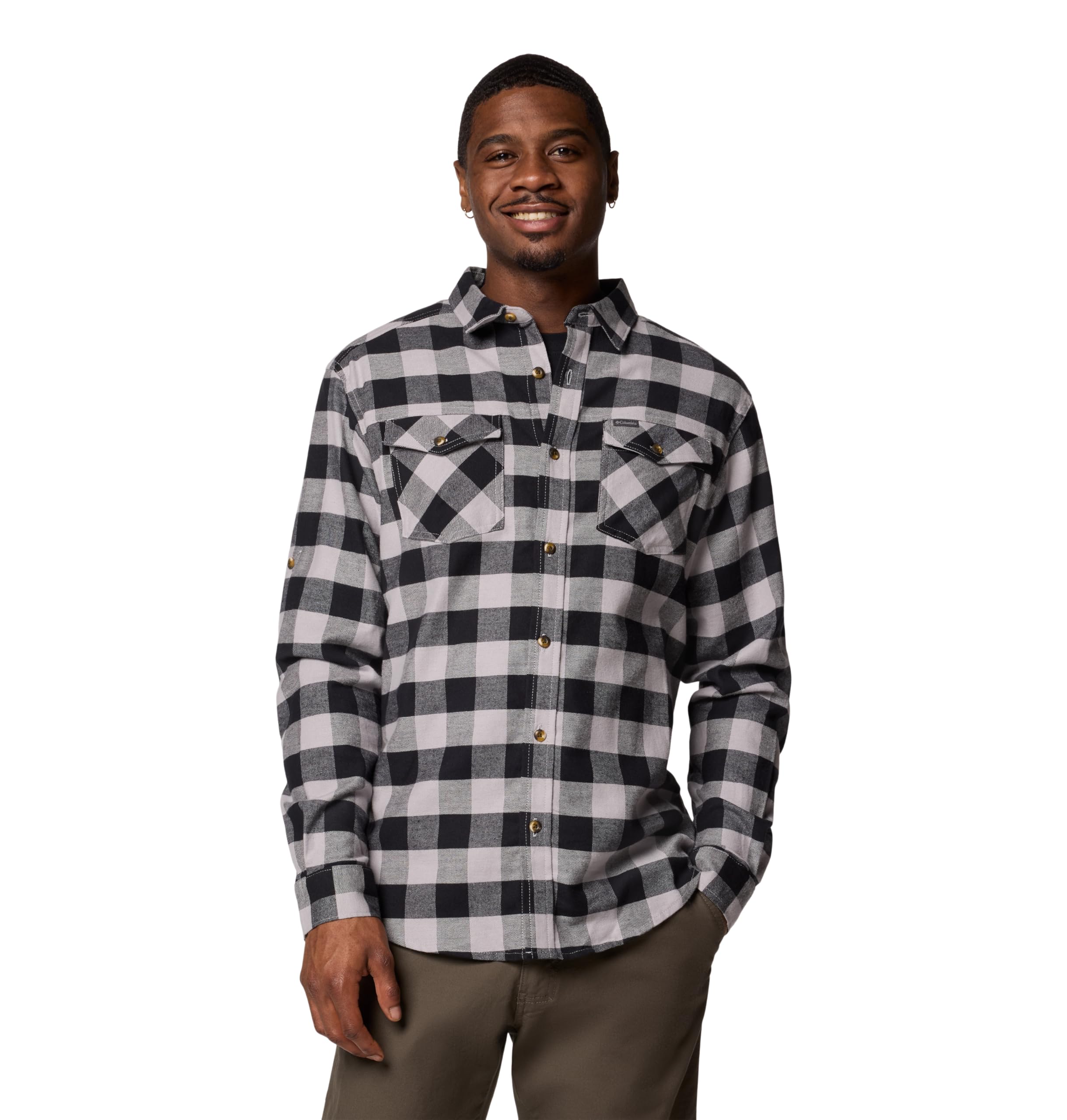 Columbia Men's Bearmouth Springs Roll Up Long Sleeve Flannel Shirt Medium Columbia Grey Buffalo Check