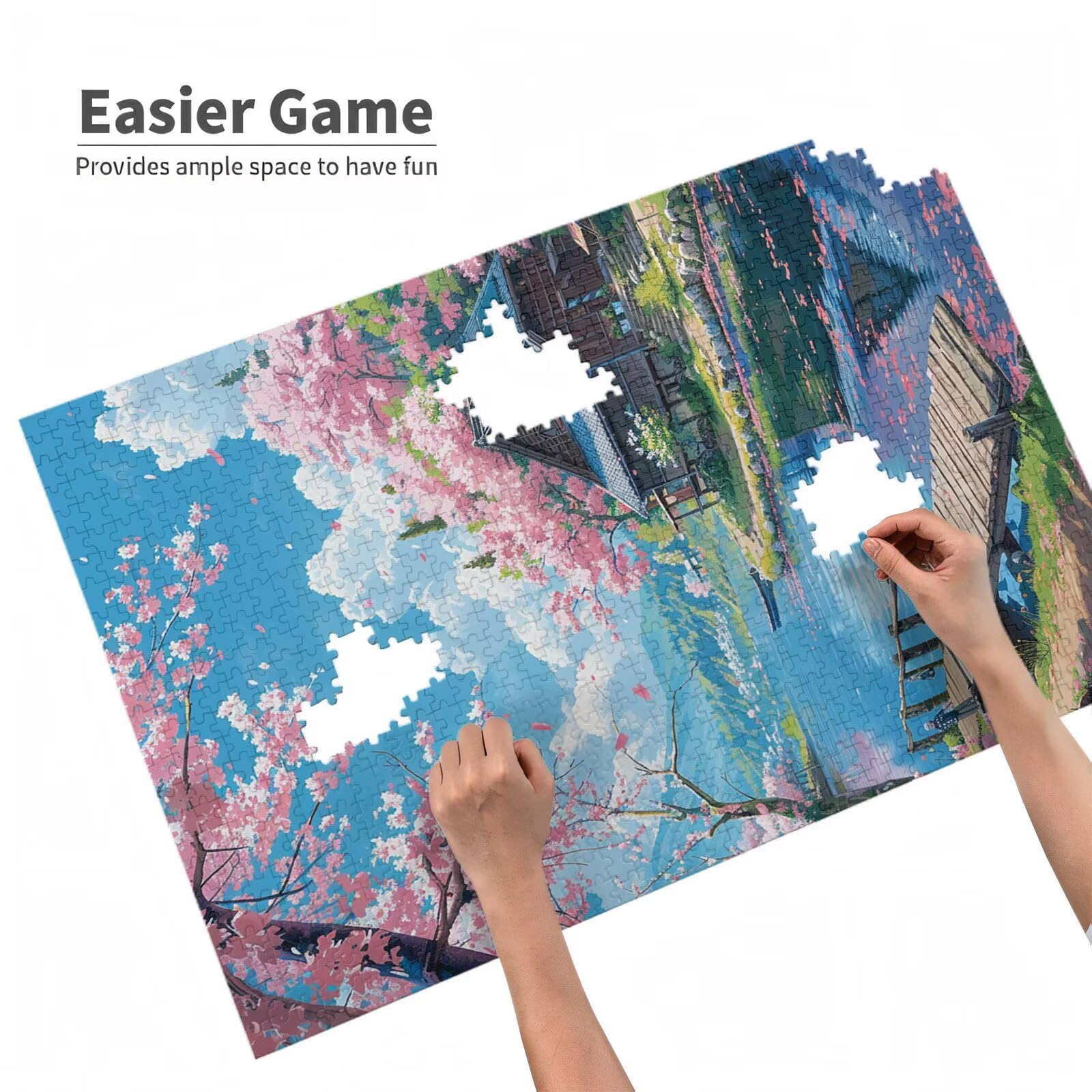 5000 sztuk puzzli dla dorosłych, kreatywne niemożliwe puzzle dla dorosłych początkujących, duża drewniana układanka z pudełkiem do przechowywania, prezenty dla kobiet, motyw: Japonia i kwiaty wiśni