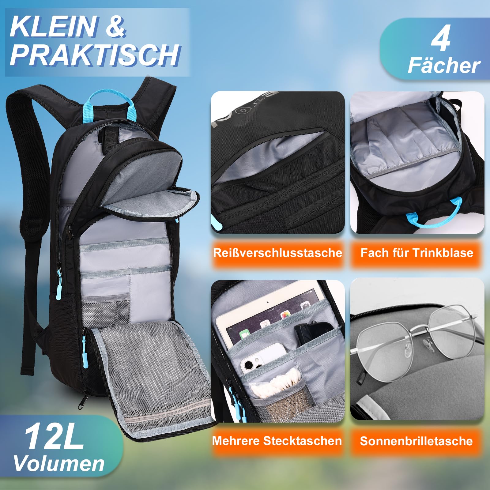 Local Lion Fahrradrucksack Wasserdicht, Wanderrucksack Damen Klein, Trinkrucksack Fahrrad, Skirucksack mit Regenschutz für Fahrradtour Wandern Städtetour Skiurlaub