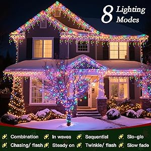 Soagrc 32FT Icicle Lights Outdoor, 396 LED Bright Multicolor Christmas Lights with 8 Modes, Timer, Waterproof, Easy to Install Holiday Decor for Home, Patio, Roof