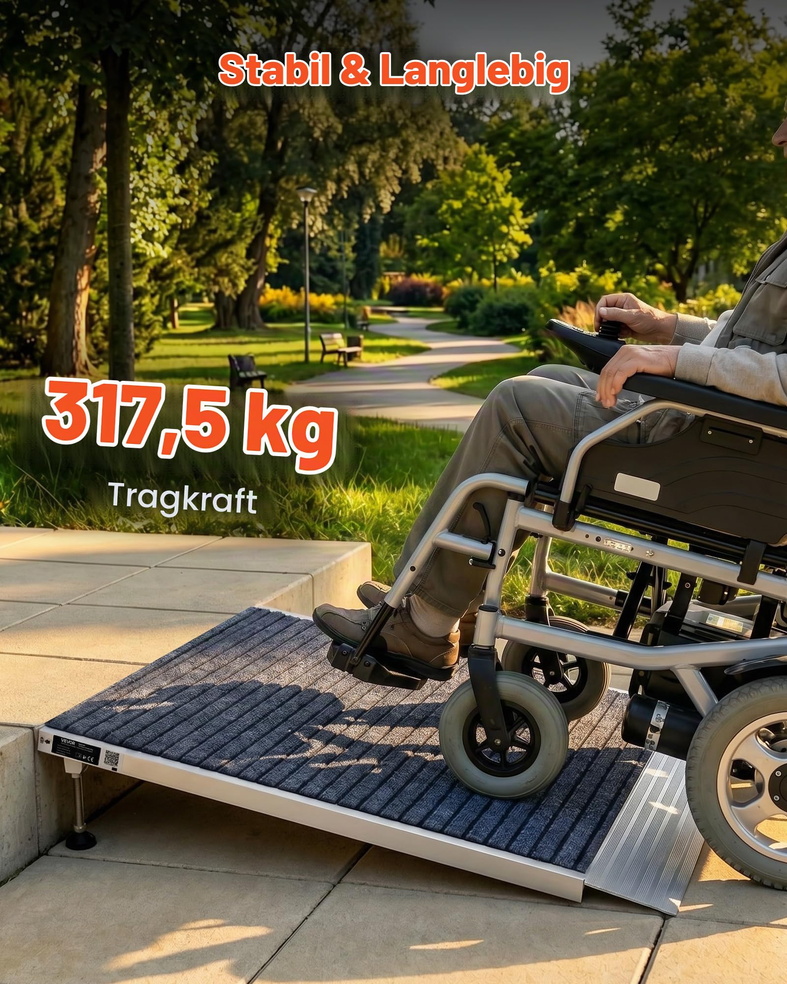 VEVOR Schwellenrampe 915x915mm, 317,5kg Belastbare Rollstuhlrampe mit Verstellbarer Höhe, rutschfeste Auffahrschiene aus Alu, Stabile Auffahrrampe für Rollstuhl Scooter Türschwelle Bordsteine Treppen