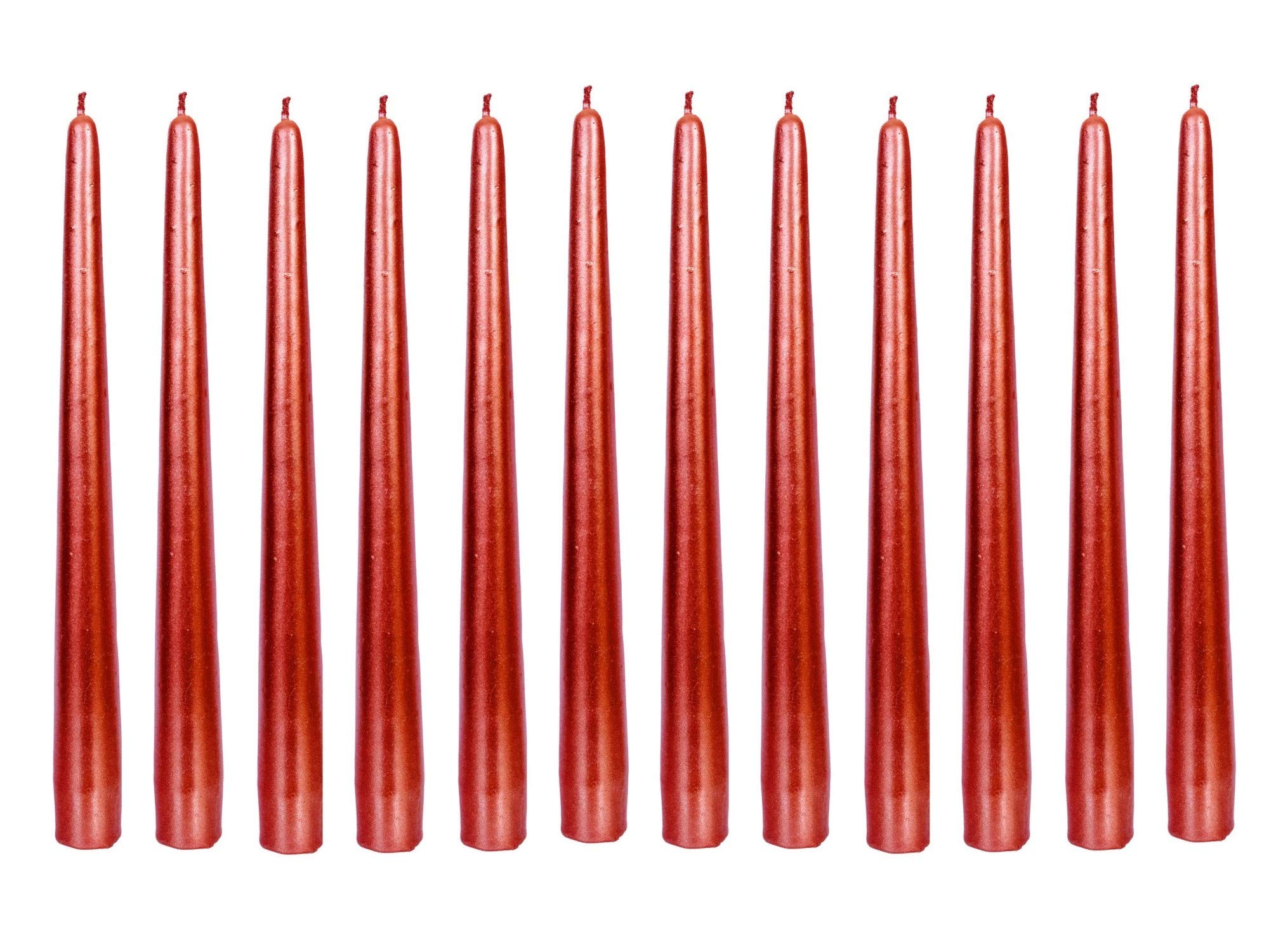 Long Household Ivory Taper Candles - 9-inch Unscented Premium Quality Wax - Long Burning Dripless Candles Bulk Pack for Home Decor, Wedding, Parties and Special Occasions (Red-Pack of 12)