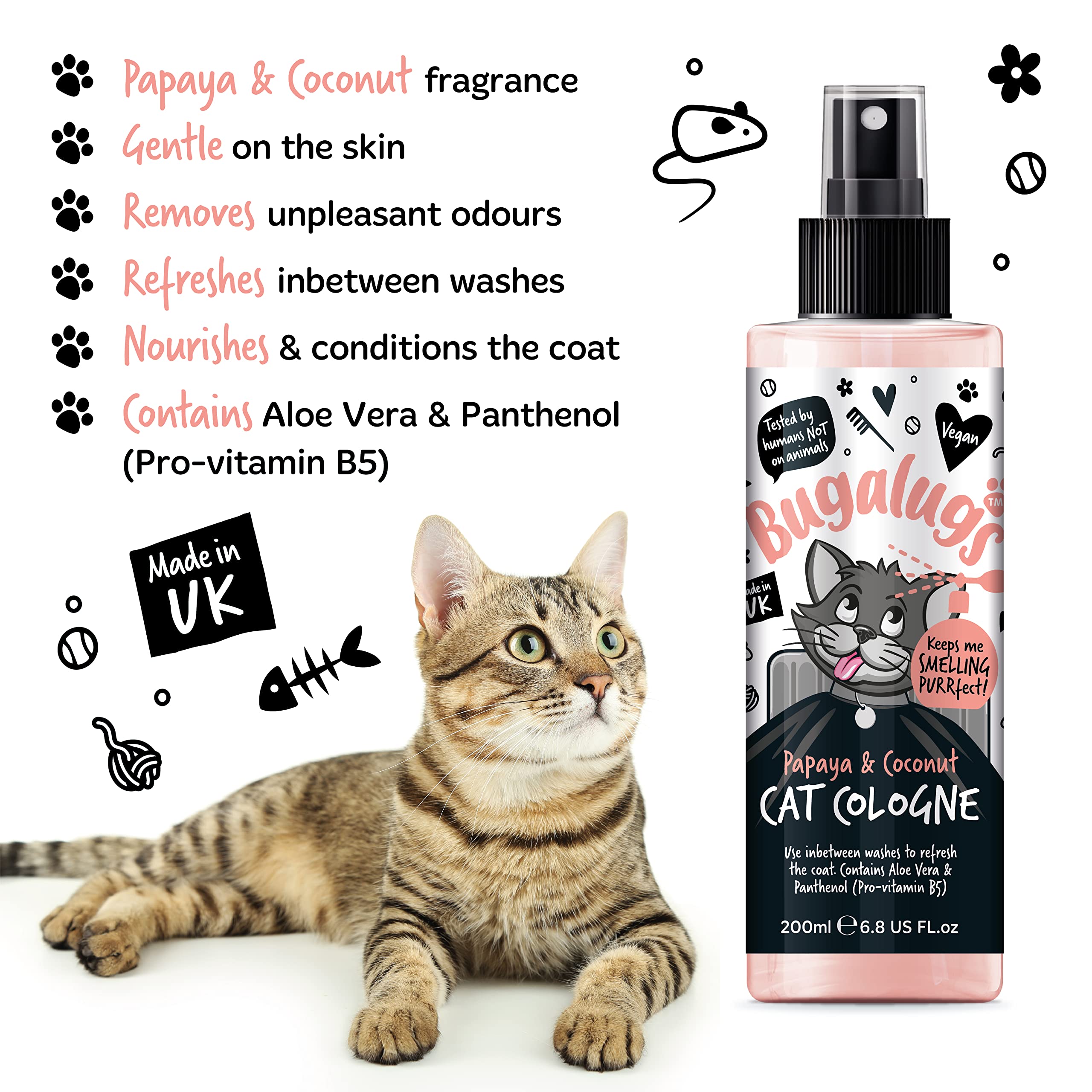 Bugalugs Katzenparfüm Papaya Kokosnuss Deo für Katzen Vegan Pro-Vitamin B5