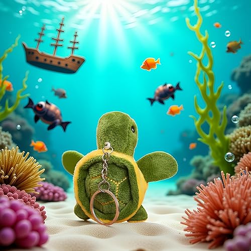 Miniatura 8 de BWESOO Mini juguete de peluche de tortuga verde, lindo llavero de tortuga marina, colgante de caricatura, muñeca de felpa para regalo de cumpleaños,