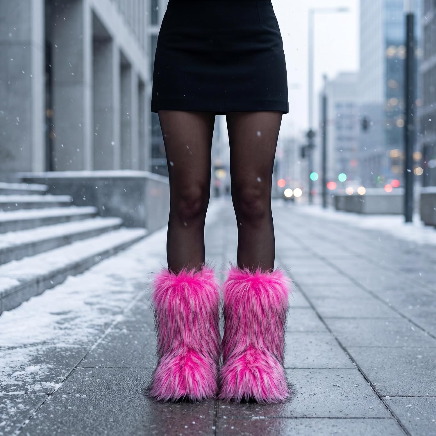 Women'S Faux Fur Boots Winter Furry Fluffy Short Snow Boots