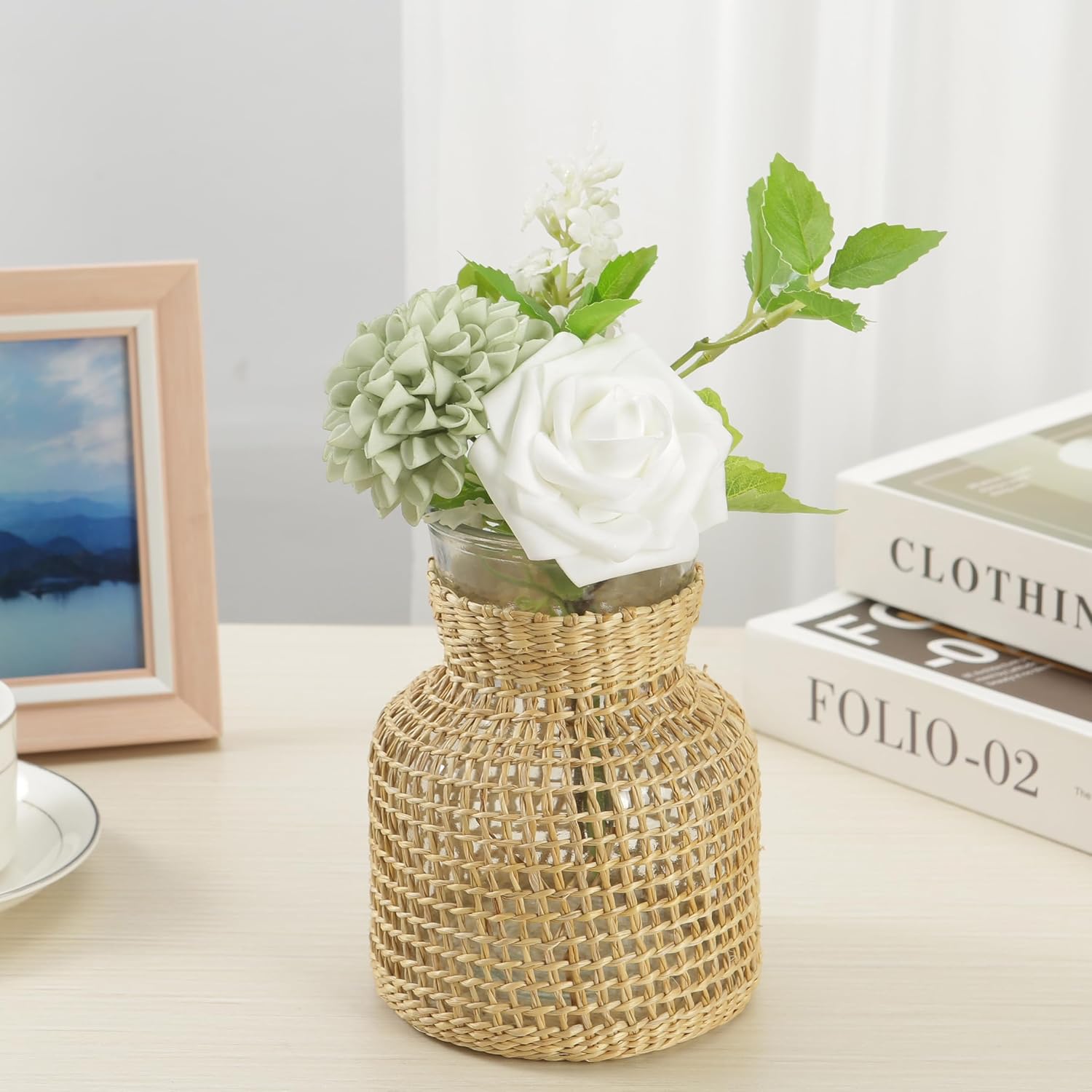 Artificial Flowers, 25pcs Sage Green Artificial Rose for DIY Wedding Bouquets Centerpieces Arrangements, Sage Green Rose and Dahlia Flowers with Stem for Bridal Shower Party Home Decorations - Image 5