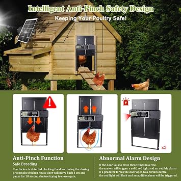 Automatic Chicken Coop Door Solar Powered,All-Weather Chicken Coop Door with Timer&Manual Mode, Anti-Pinch Design,7W Solar Panel,LCD Display,Easy Install Auto Chicken Door Opener