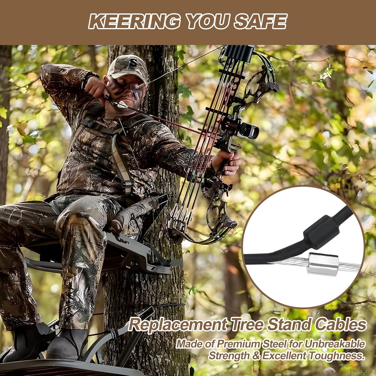 Treestands Replacement Cables Climbing,Climber Treestand Seat Safety Cables,Durable Steel & PVC Black Coated Hunting Accessories with Shrink Tube for Cables-1Pair - Image 4