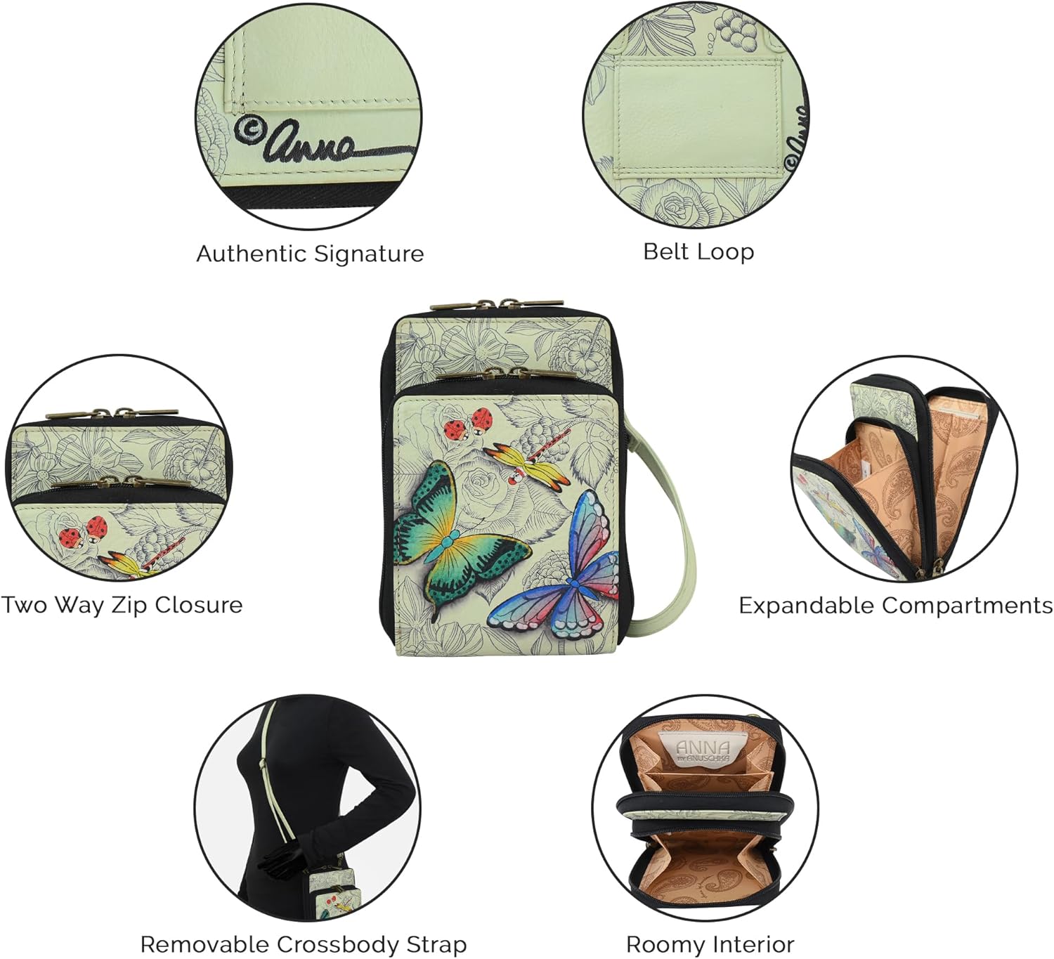 Anna by Anuschka womens Women's Original Hand-painted Genuine Leather Small Organizer Crossbody