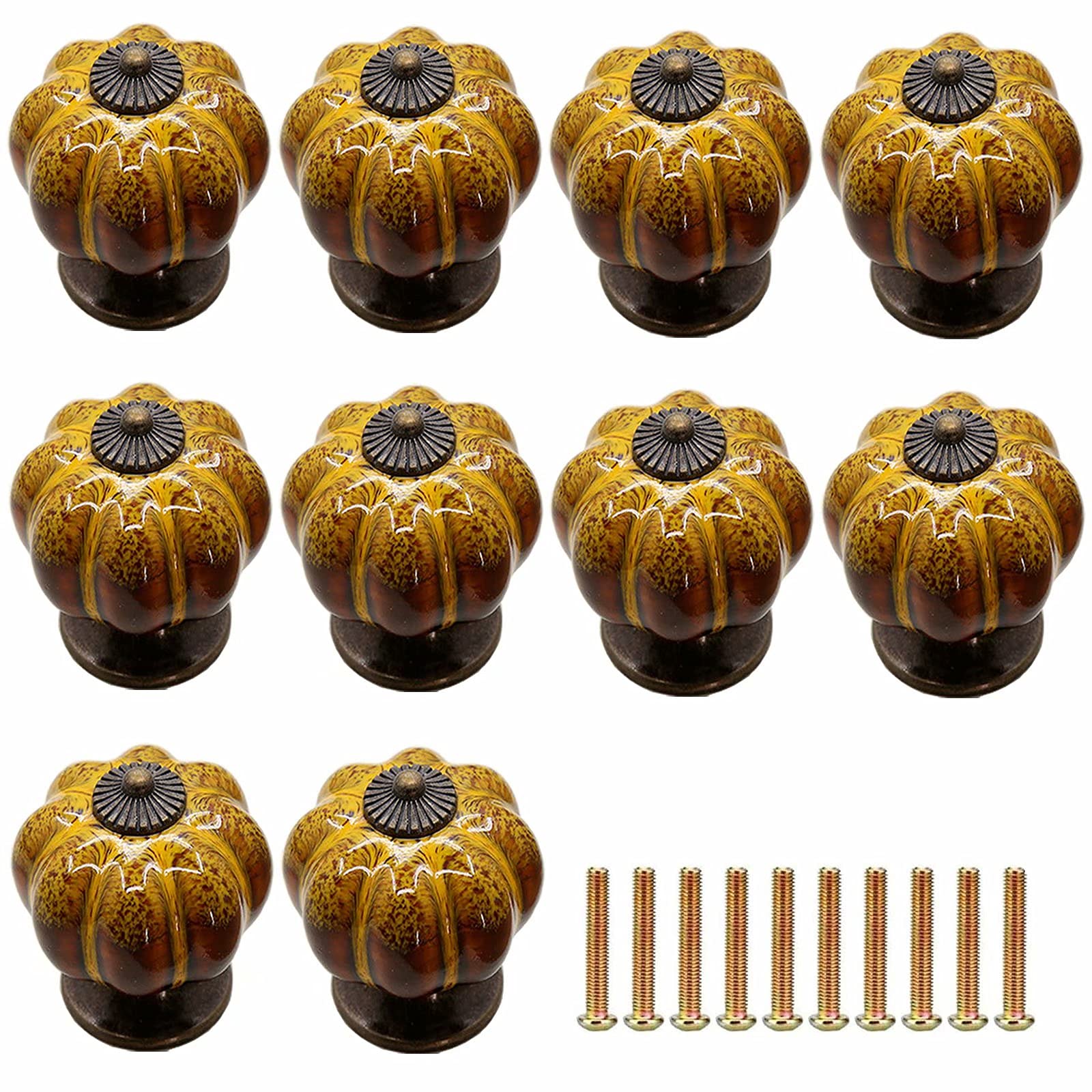 ENmrfvkz Ceramic Cupboard Drawer Handle Knobs, Ceramic Cupboard and Door Knobs, Multicolor, 10 Pcs(Leopard Yellow)