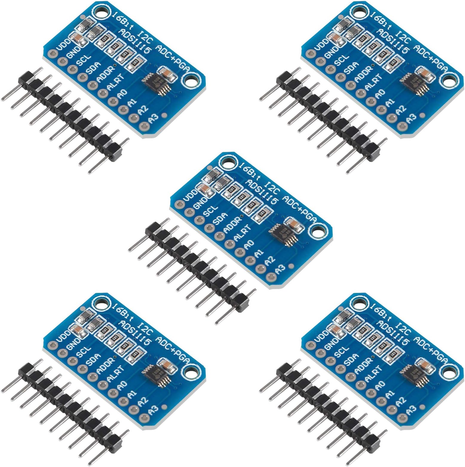 5pcs ADS1115 16 Bit 16 Byte 4 Channel I2C IIC Analog-to-Digital ADC PGA Converter with Programmable Gain Amplifier High Precision ADC Converter Development Board for Arduino Raspberry Pi