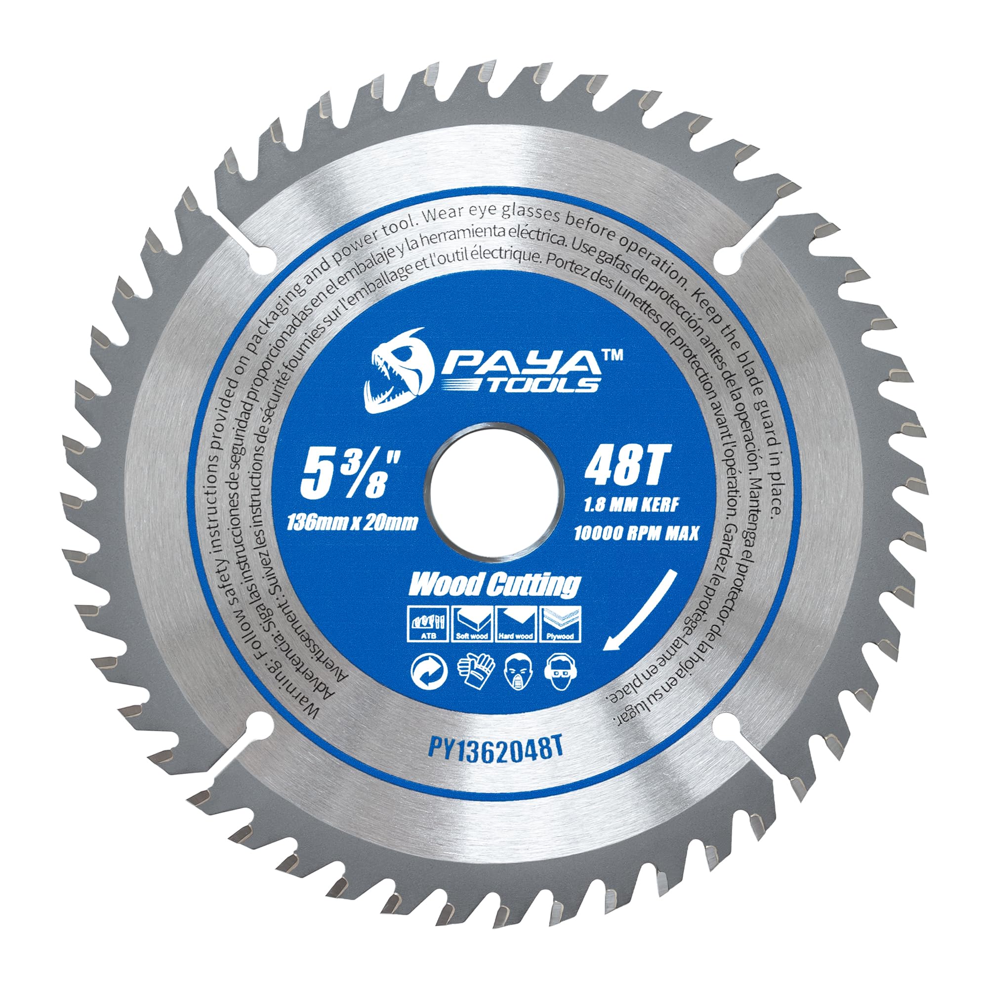 PAYA TCT Kreissägeblatt Ø 136 mm x 20 mm 48 Zähne Kreissäge Zubehör Sägen Heimwerken Schneiden Brennholz Für Paletten, Holz etc. PY1362048T TÜV Rheinland Tested and Certified